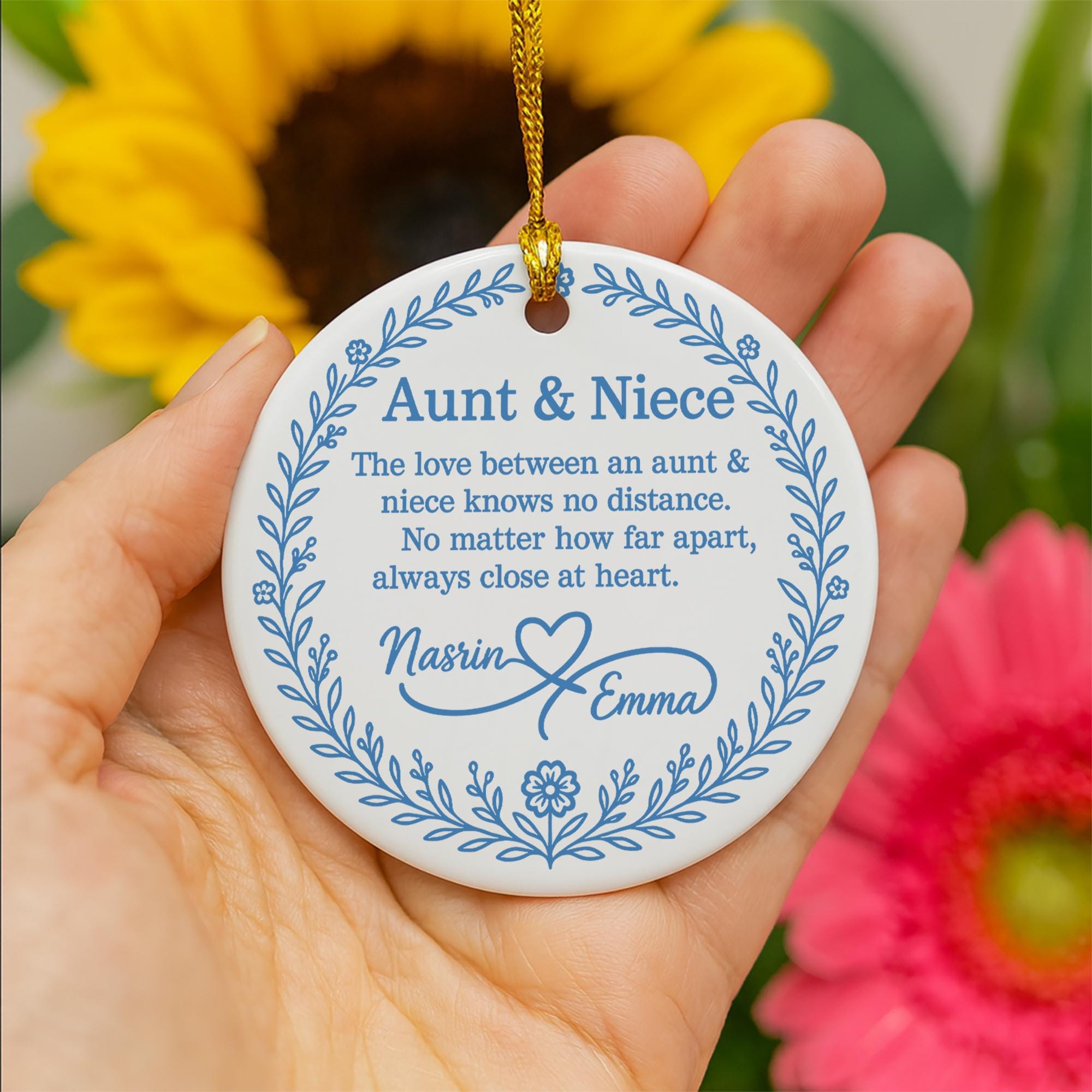 Custom Aunt and Niece Ceramic Ornament: Chinoiserie Keepsake