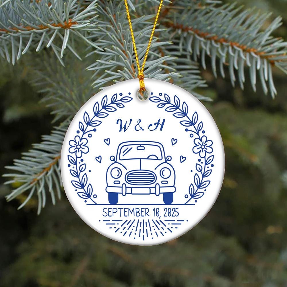 Personalized Wedding Ornament: Vintage Car, Custom Engagement Gift