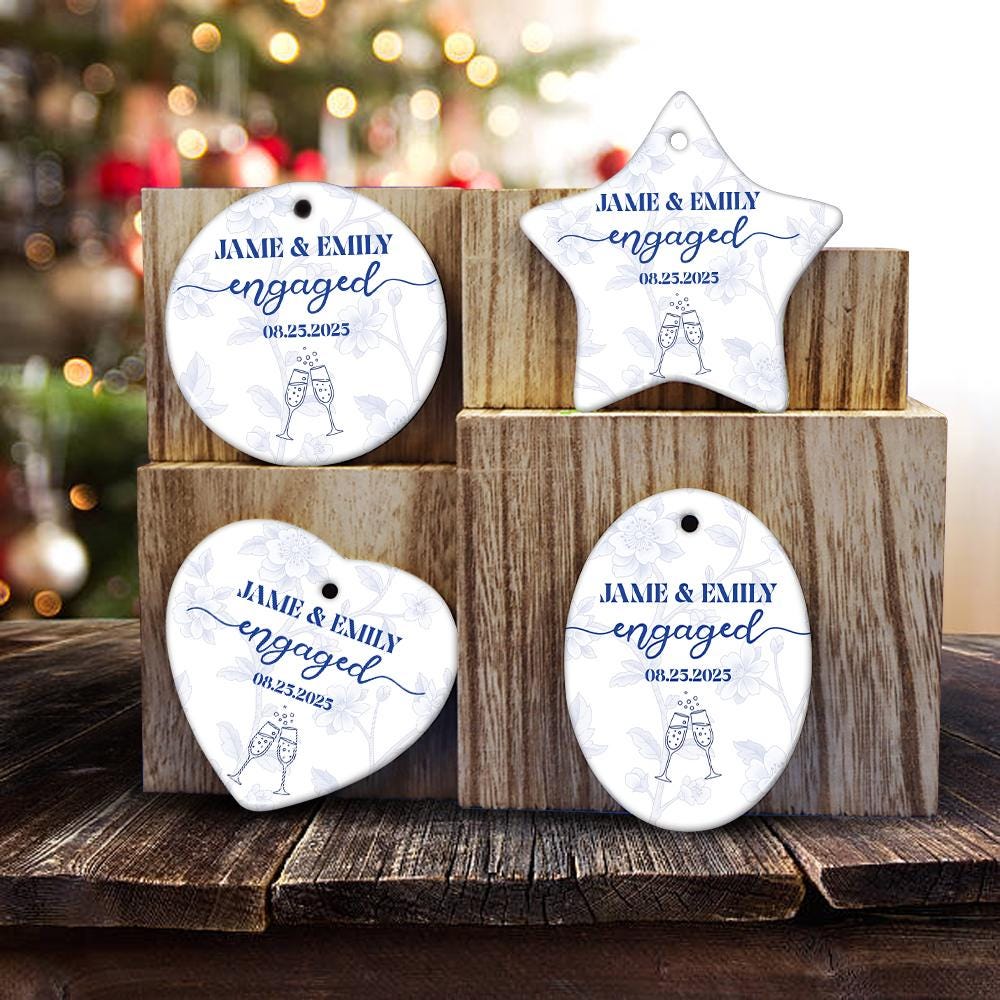 Engaged Ornament, Personalized Engagement Gift, Custom Engaged Christmas Ornament, Our First Christmas, Engaged Couple Gift