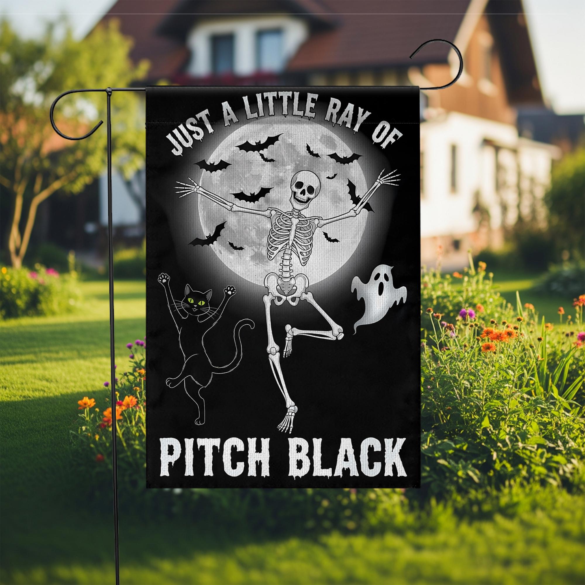 Halloween Garden Flag: Spooky Black Cat, Skeleton, Ghost Decor