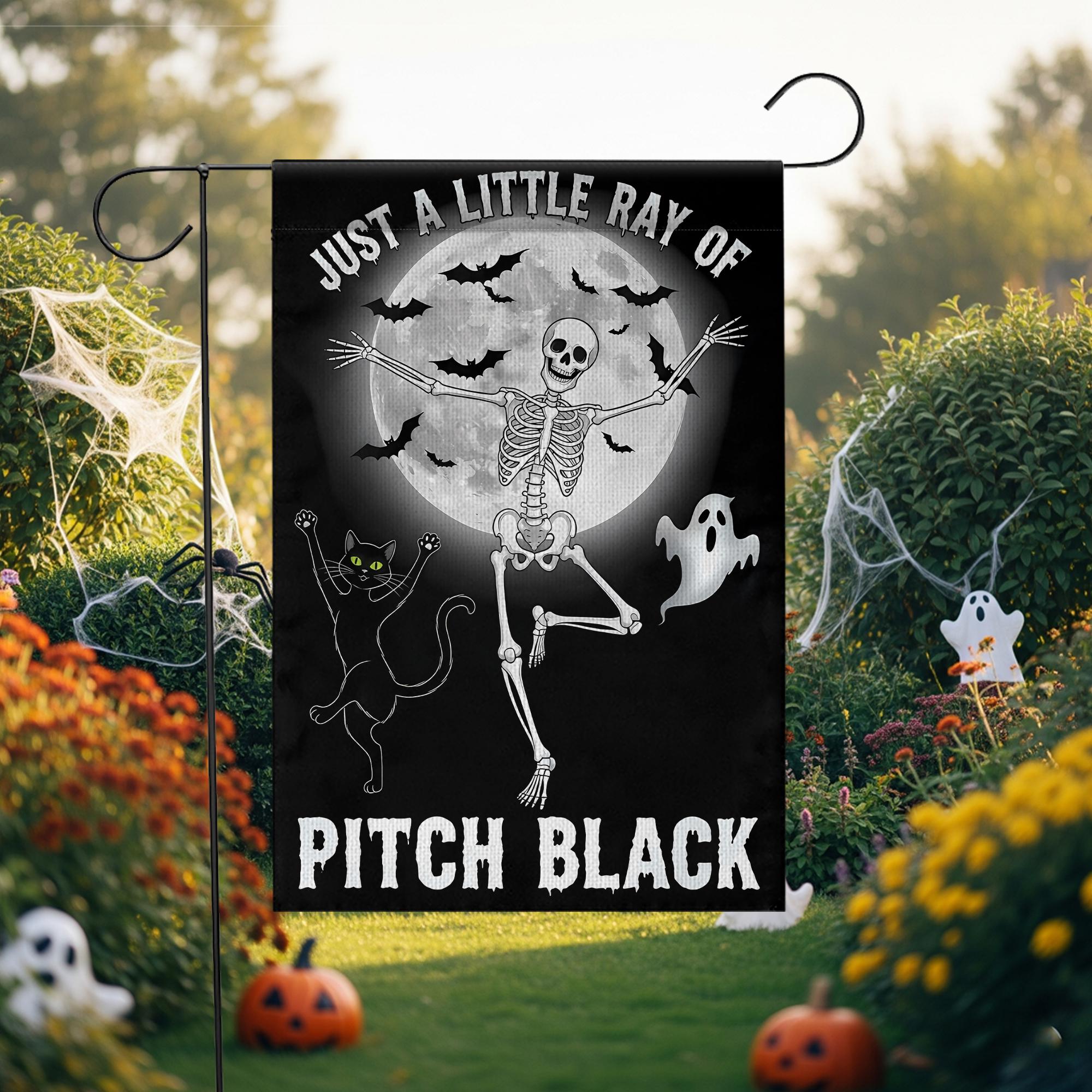 Halloween Garden Flag: Spooky Black Cat, Skeleton, Ghost Decor