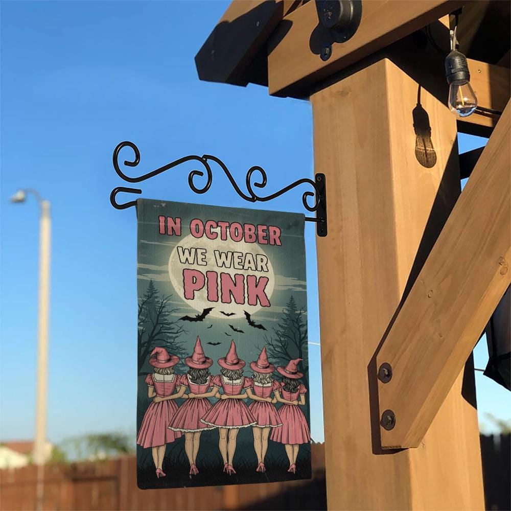 Breast Cancer Awareness Garden Flag: Pink Ribbon, Witchy Halloween Decor