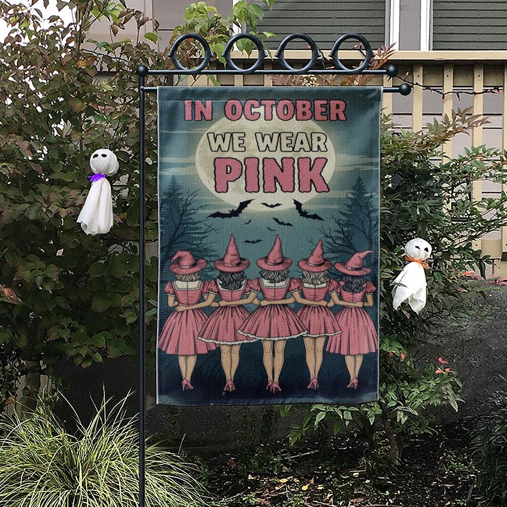 Breast Cancer Awareness Garden Flag: Pink Ribbon, Witchy Halloween Decor