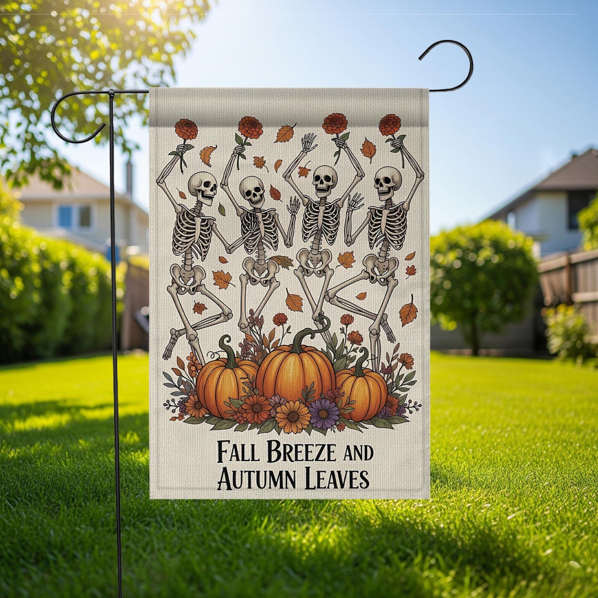 Fall Skeleton Garden Flag: Funny Halloween Yard Decor