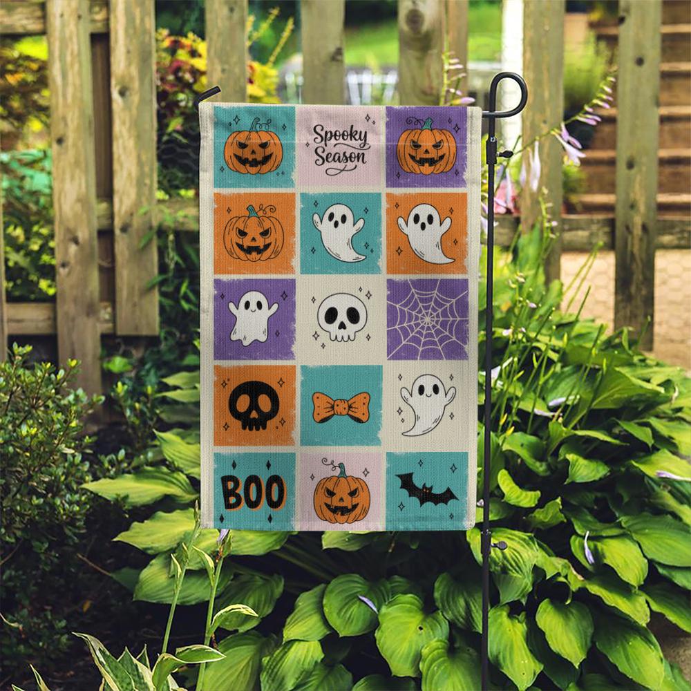 Halloween Garden Flag, Spooky Season Yard Flag, Cute Ghost & Pumpkin Decor, Fall Outdoor Art, Boo Welcome Flag, Autumn Porch Decor