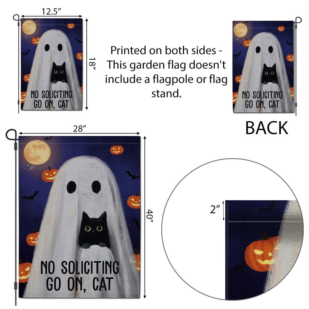 Humorous No Soliciting Garden Flag: Ghost & Cat Halloween Decor