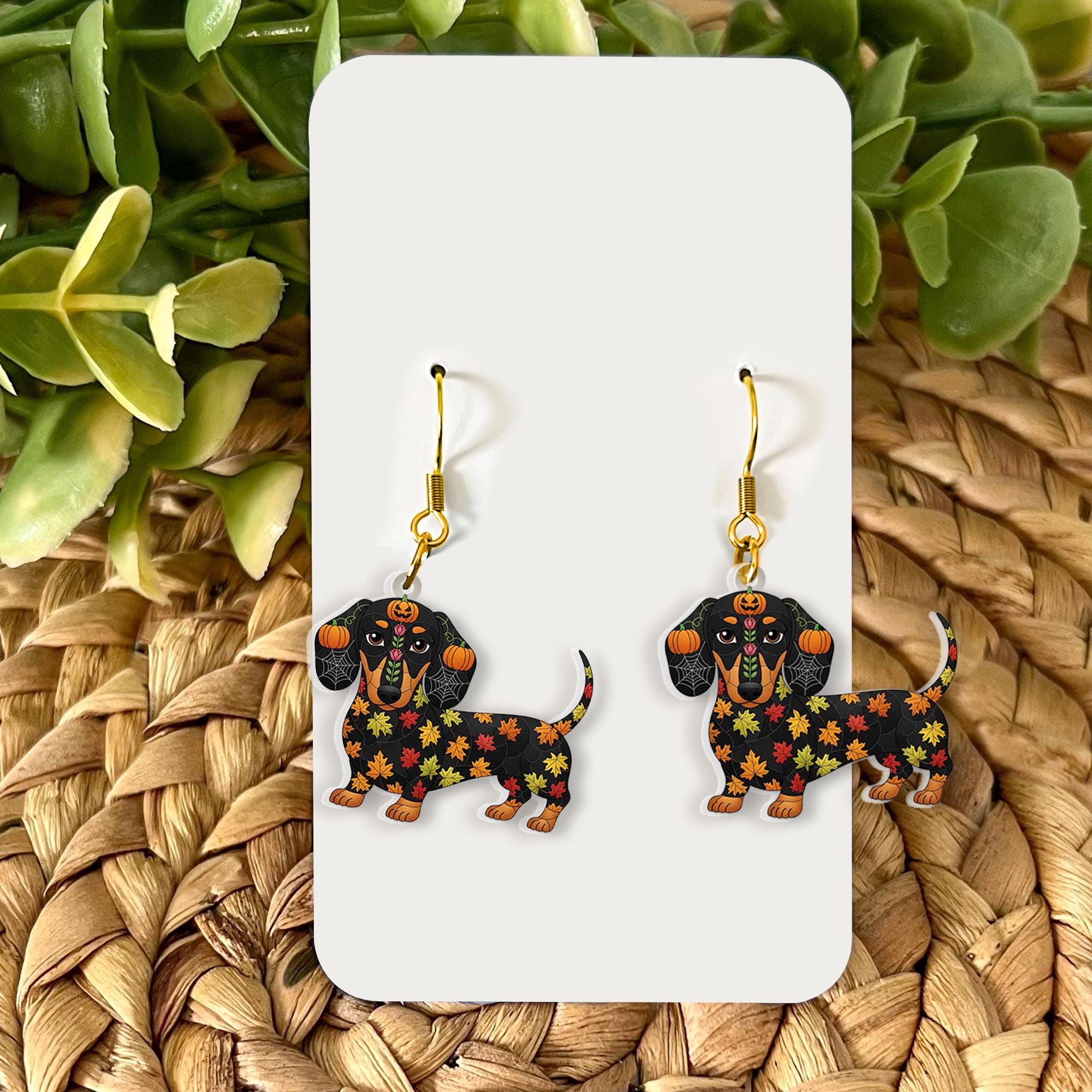 Halloween Dachshund Earrings: Fall Leaf Doxie Jewelry