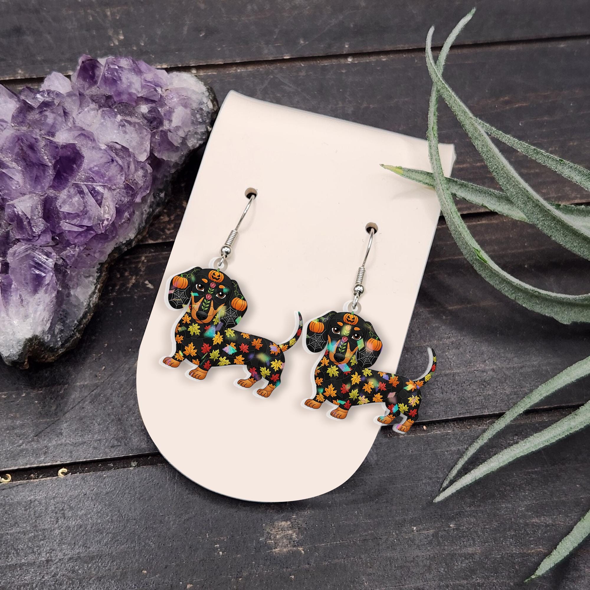 Halloween Dachshund Earrings: Fall Leaf Doxie Jewelry