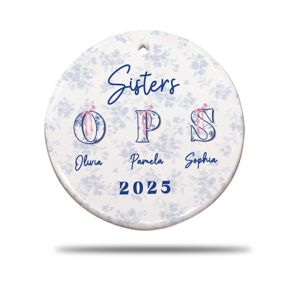Personalized Sisters Ornament: Custom Name Ceramic Sibling Gift