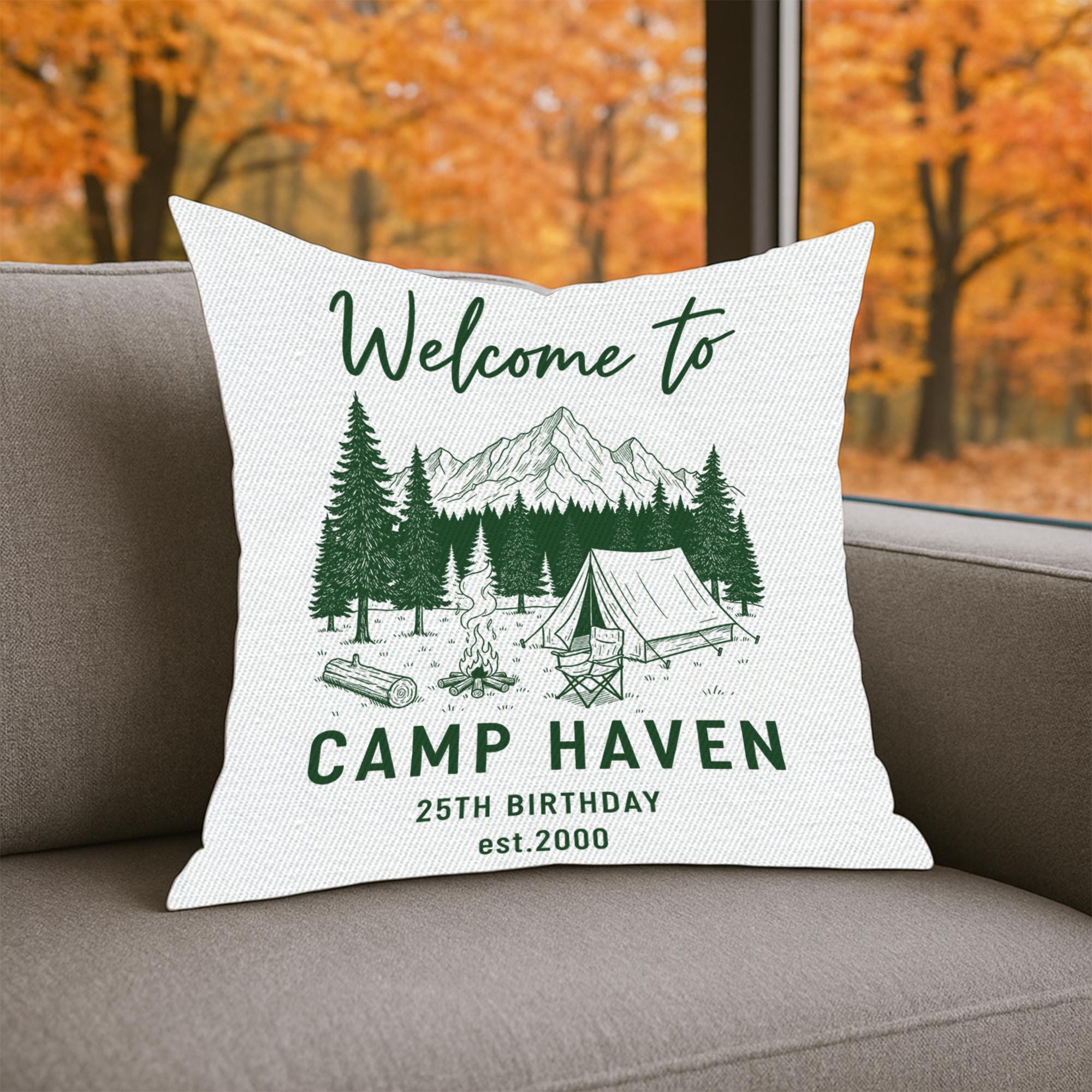Personalized Camping Pillow: Custom Camp Name & Date, Outdoor Decor