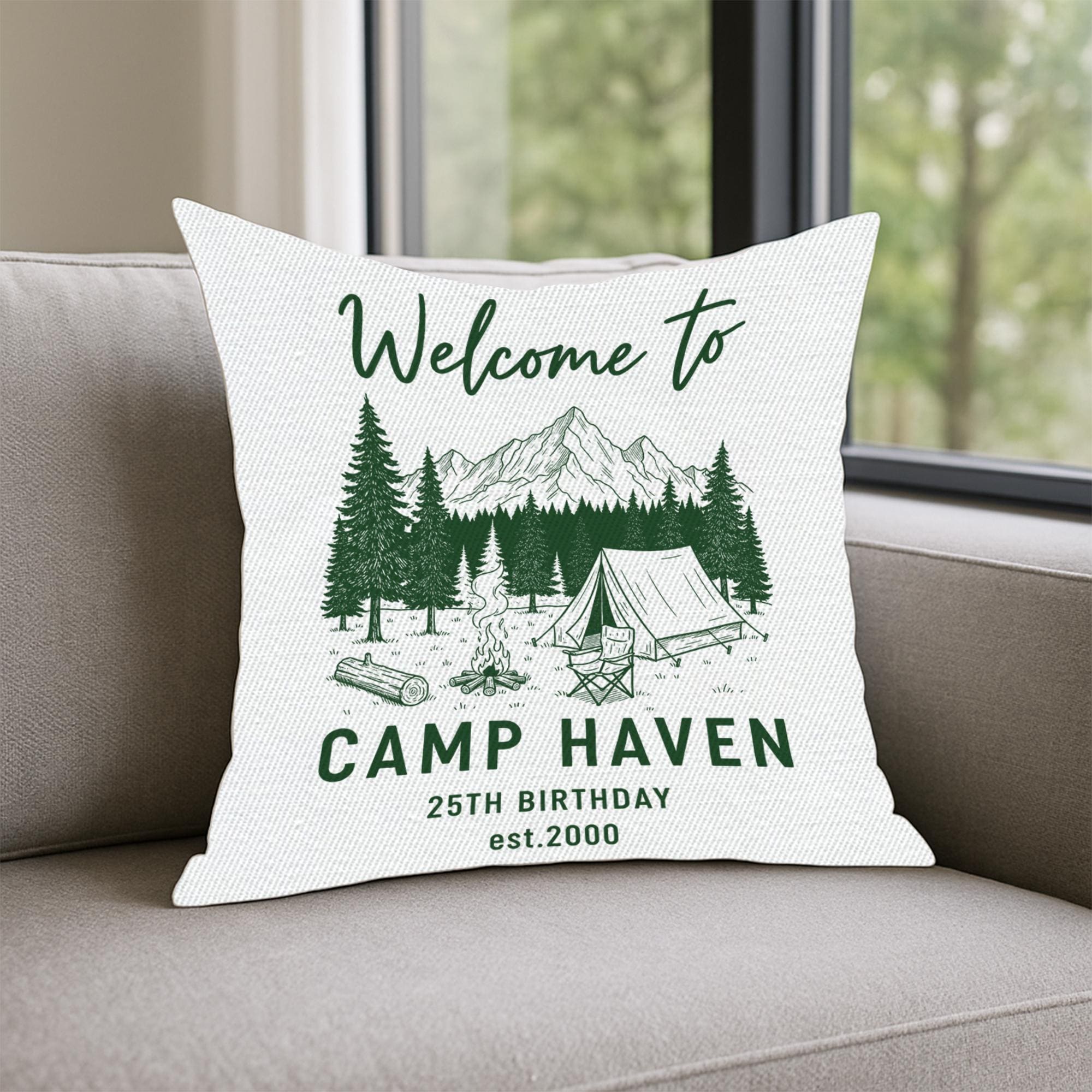 Personalized Camping Pillow: Custom Camp Name & Date, Outdoor Decor