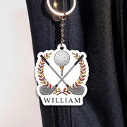 Personalized Golf Keychain: Custom Acrylic Golf Ball & Clubs Key Ring