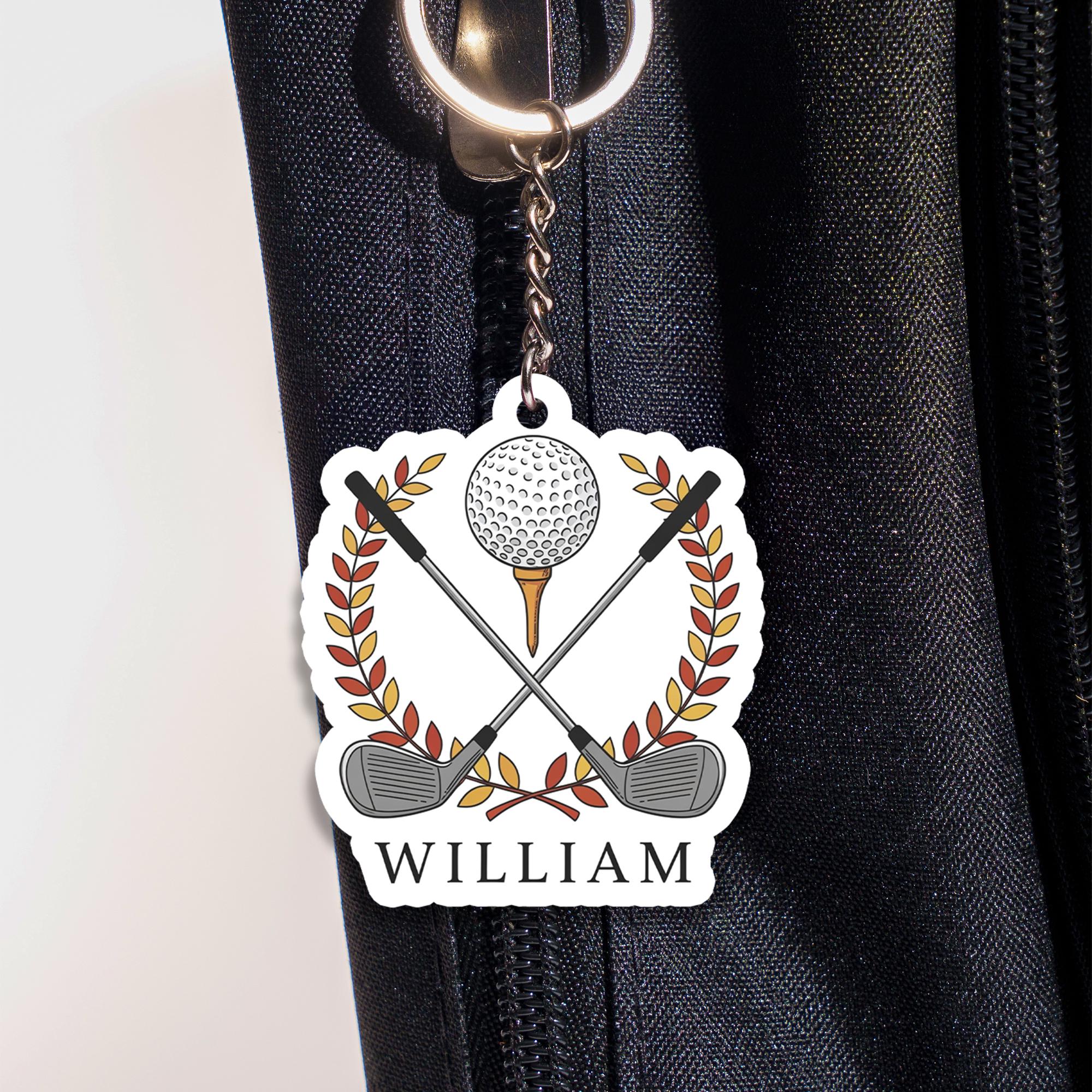 Personalized Golf Keychain: Custom Acrylic Golf Ball & Clubs Key Ring
