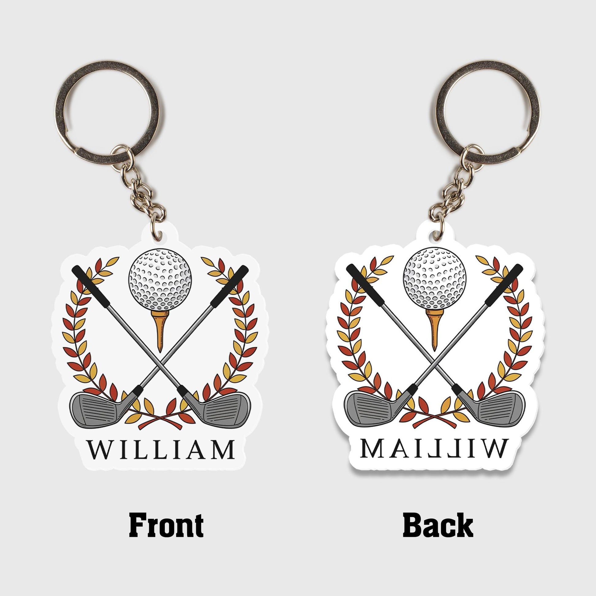 Personalized Golf Keychain: Custom Acrylic Golf Ball & Clubs Key Ring