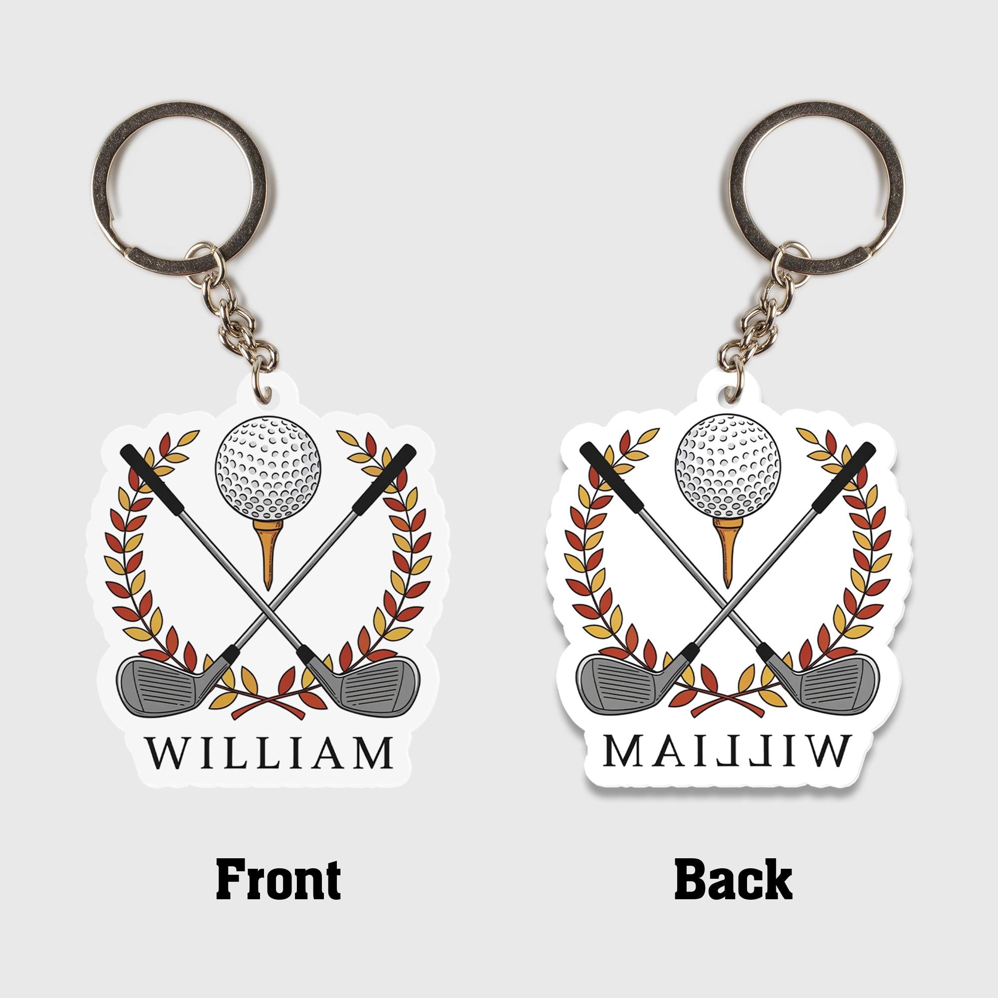 Personalized Golf Keychain: Custom Acrylic Golf Ball & Clubs Key Ring