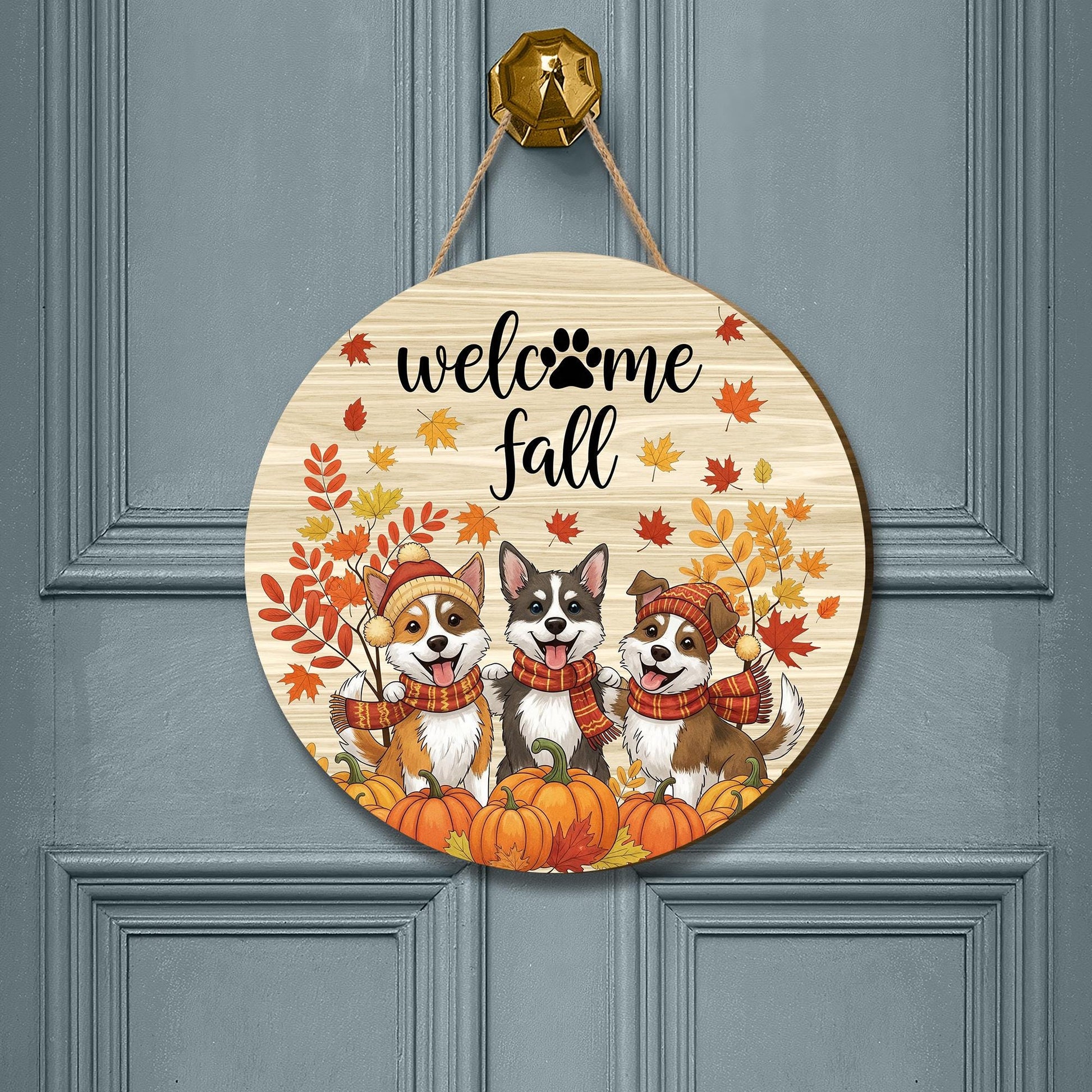 Fall Corgi Door Hanger: Halloween Pumpkin Decor, Corgi Lover Gift