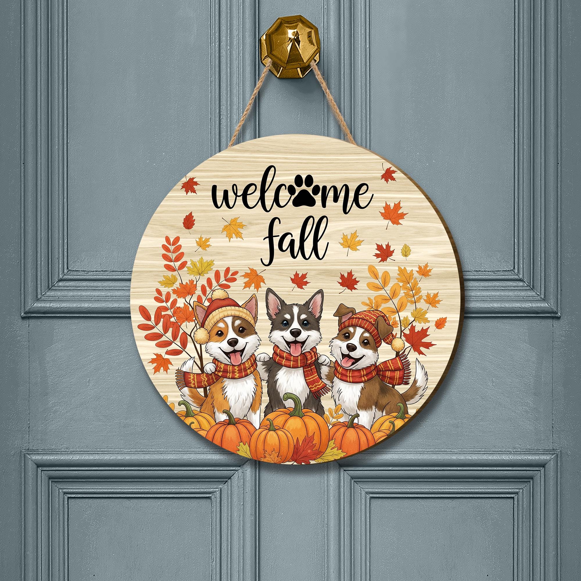 Fall Corgi Door Hanger: Halloween Pumpkin Decor, Corgi Lover Gift