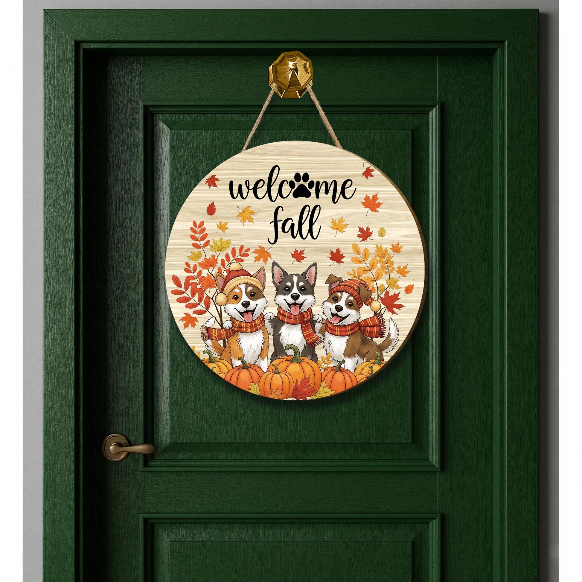Fall Corgi Door Hanger: Halloween Pumpkin Decor, Corgi Lover Gift