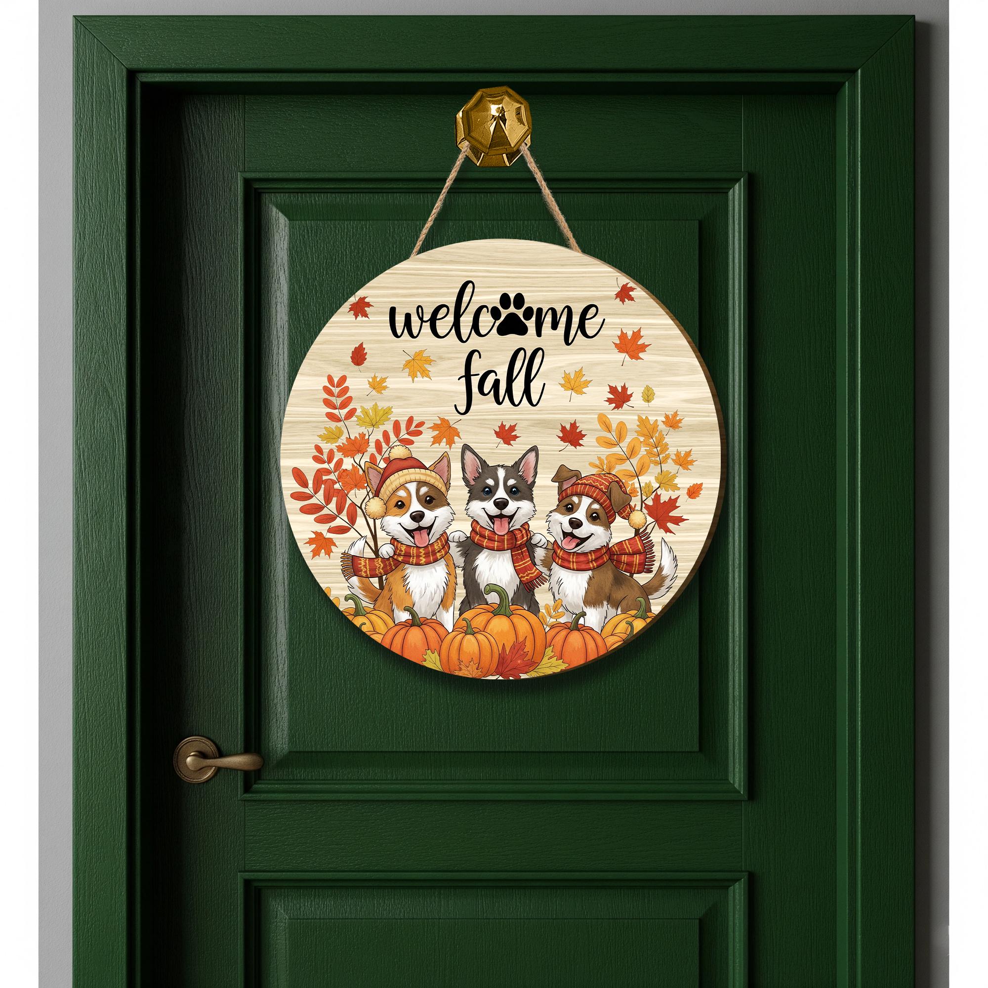 Fall Corgi Door Hanger: Halloween Pumpkin Decor, Corgi Lover Gift