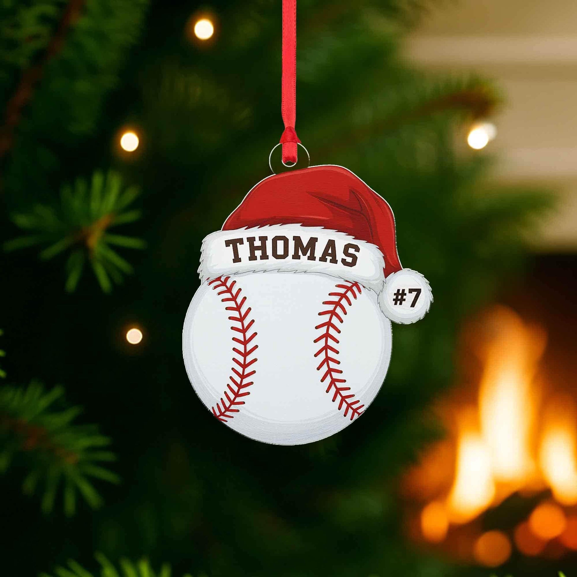 Personalized Sports Christmas Ornament: Santa Hat, Baseball, Basketball, Football