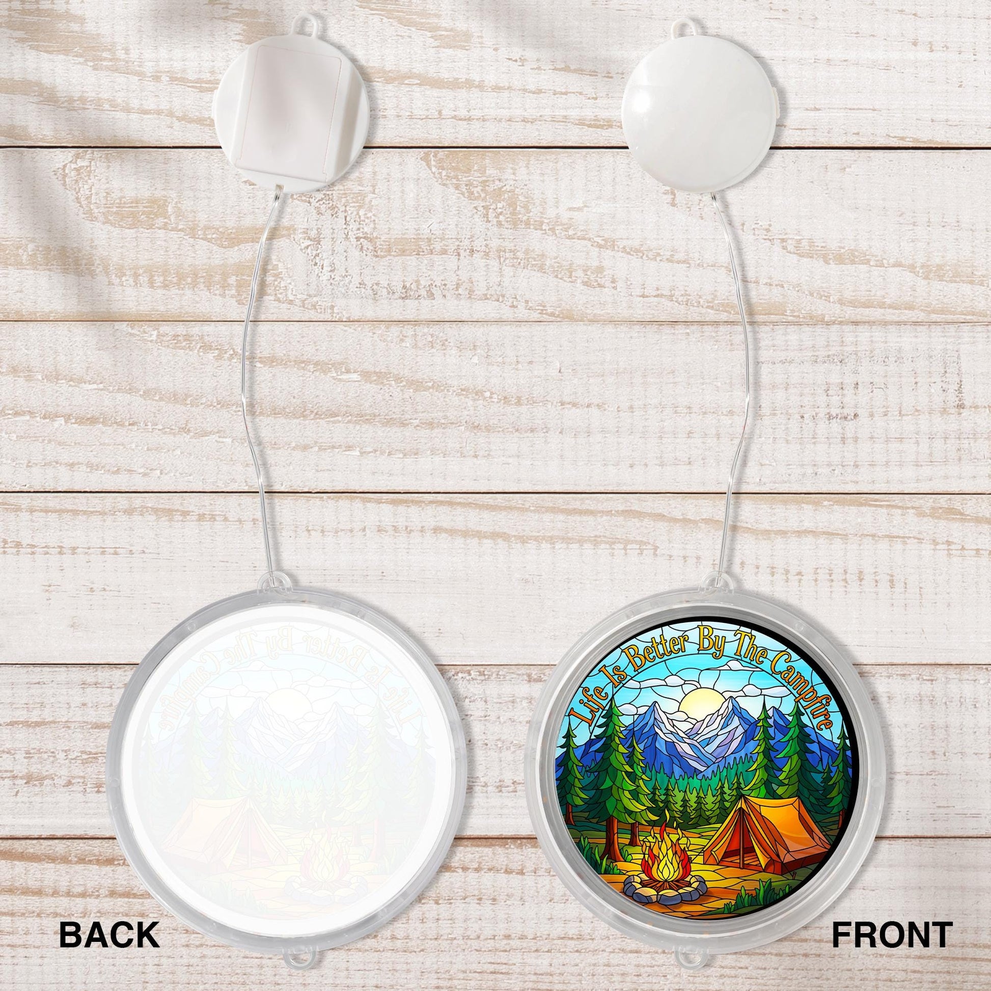 Campfire Scene LED Light: Mountain Window Art, RV Decor