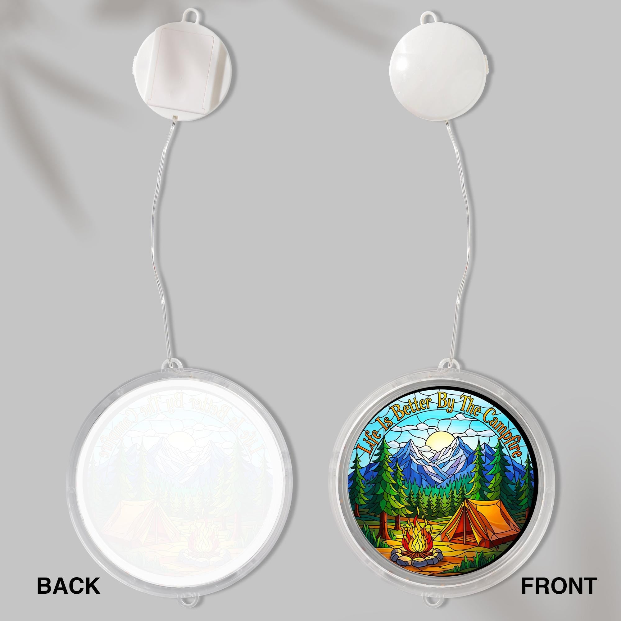 Campfire Scene LED Light: Mountain Window Art, RV Decor