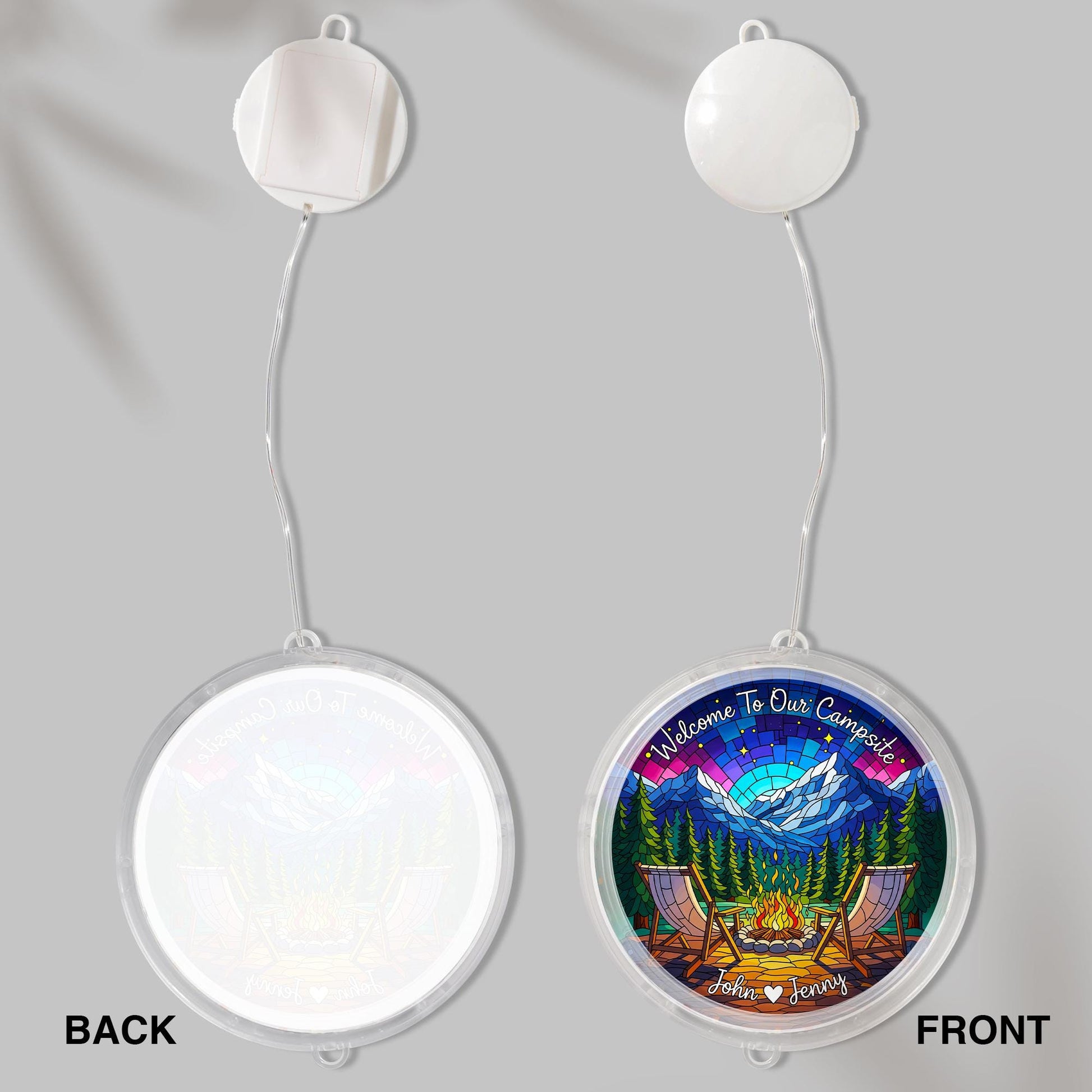 Personalized Camping LED Light: Campfire Scene, Custom Names