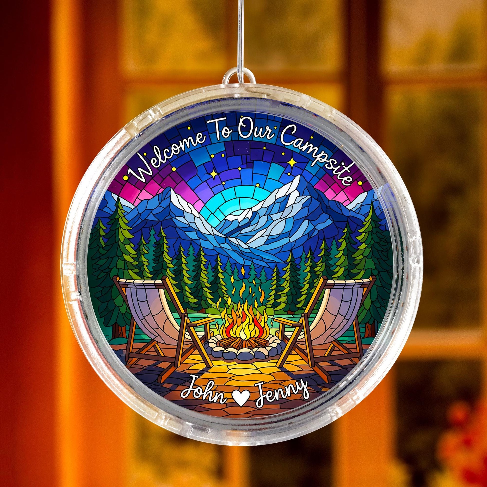 Personalized Camping LED Light: Campfire Scene, Custom Names