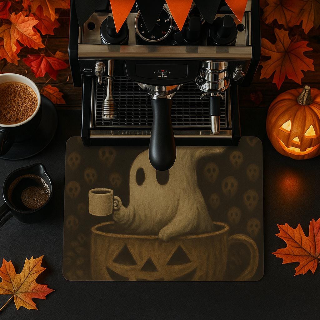 Ghost Coffee Bar Mat – Halloween Jack O’ Lantern Espresso Station Decor