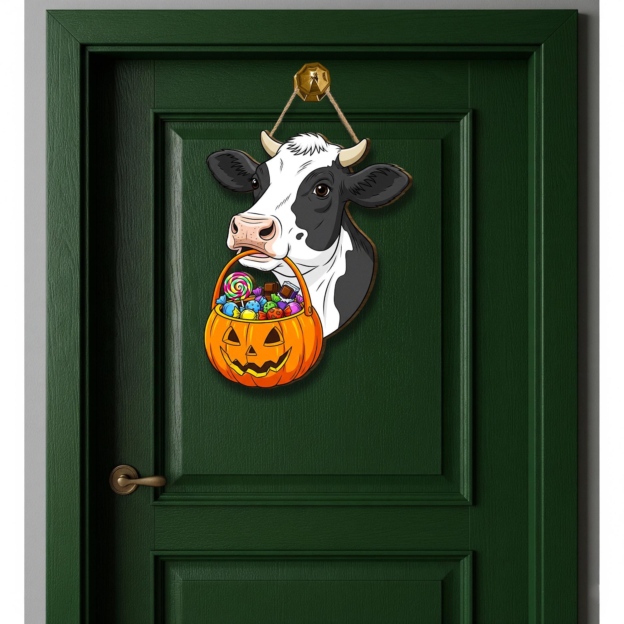 Funny Cow Halloween Door Hanger: Farmhouse Pumpkin Candy Basket