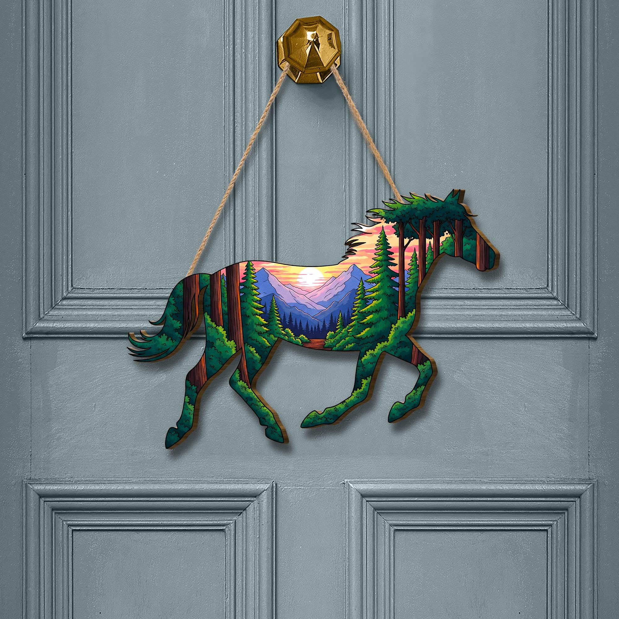 Horse Wood Art: Mountain Forest Scene, Rustic Cabin Decor