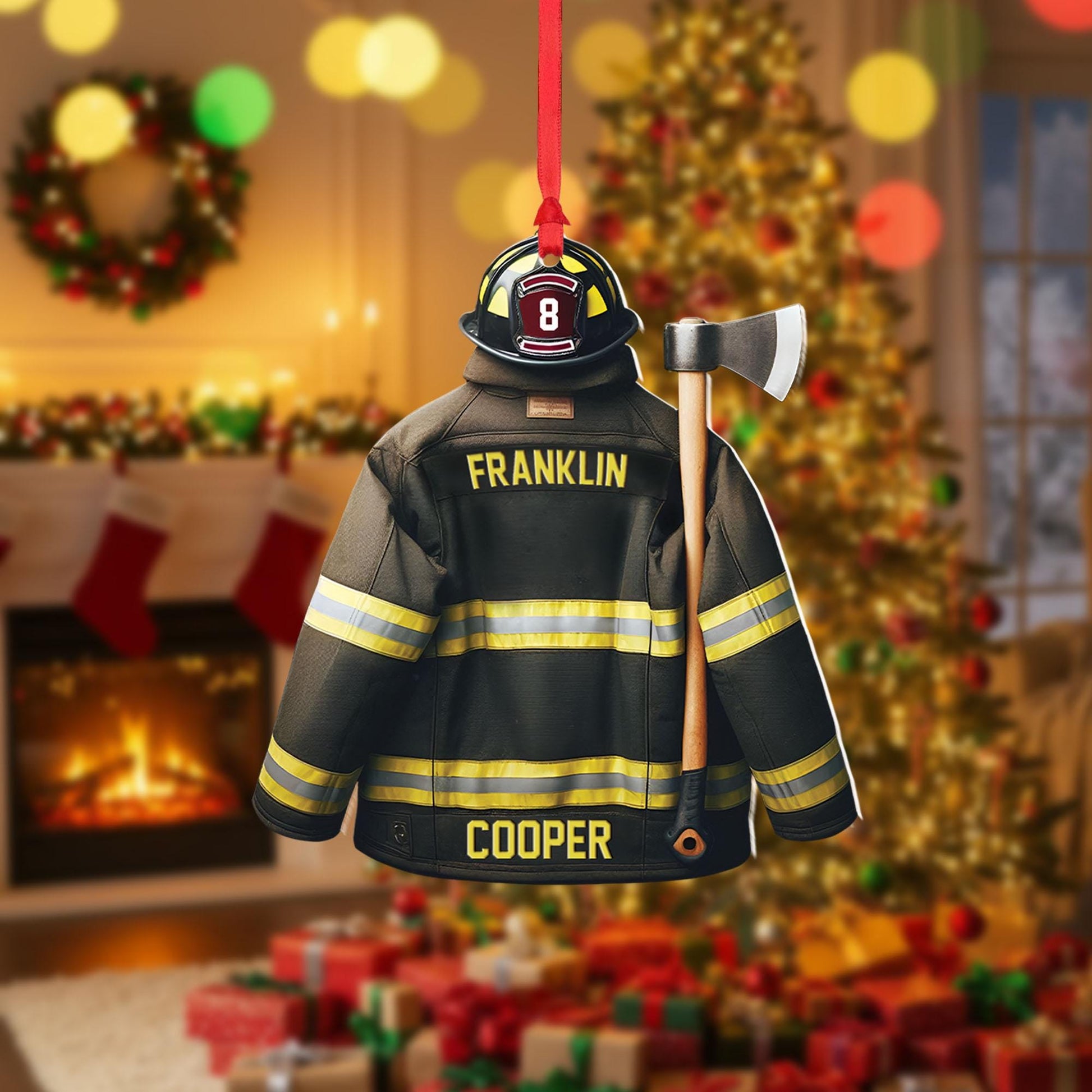 Personalized Firefighter Ornament: Custom Fireman Jacket Christmas Decor