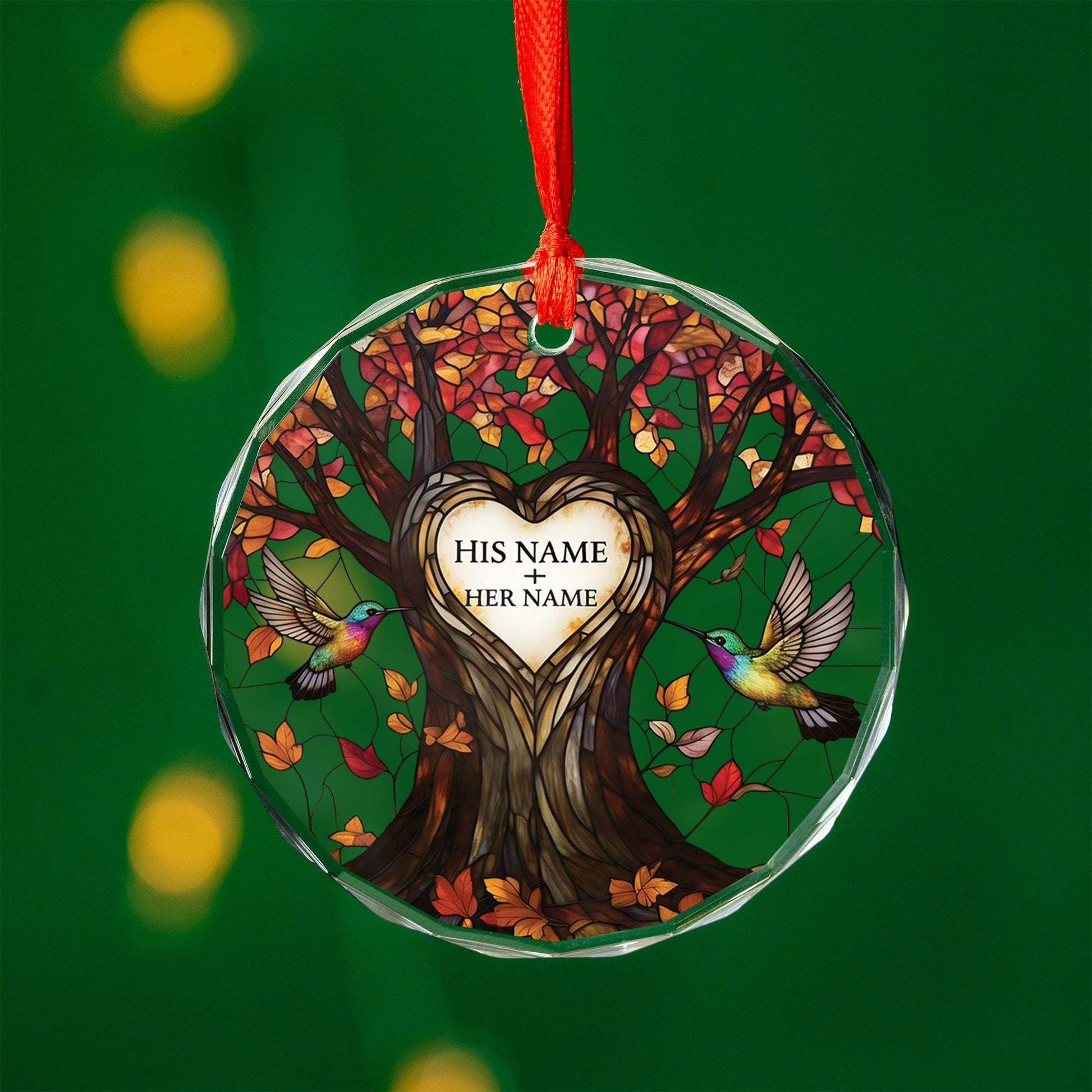 Hummingbird Glass Ornament, Personalized Couples Tree Decoration, Custom Love Gift Keepsake