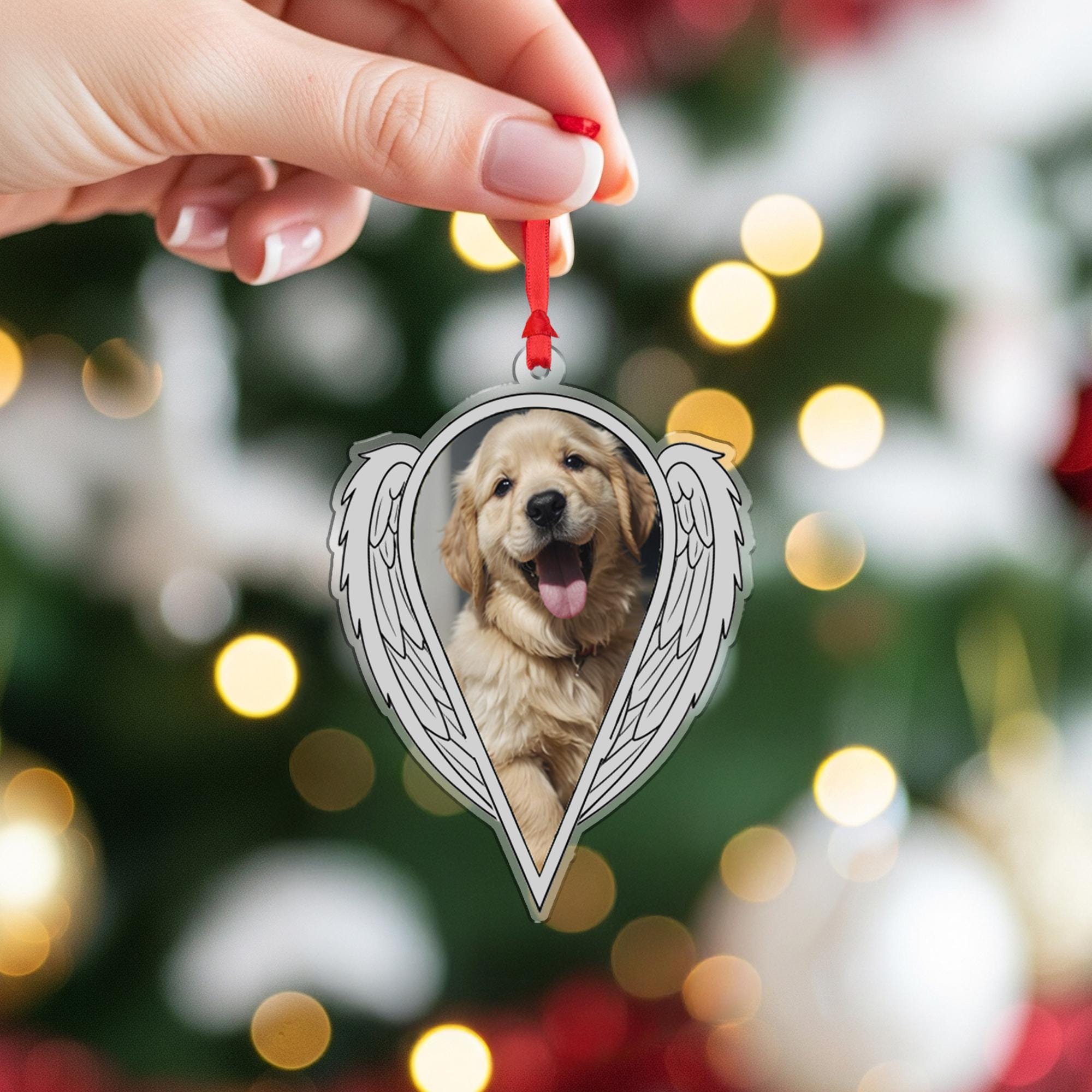 Photo Dog Angel Wings Ornament – Personalized Memorial Pet Christmas Keepsake