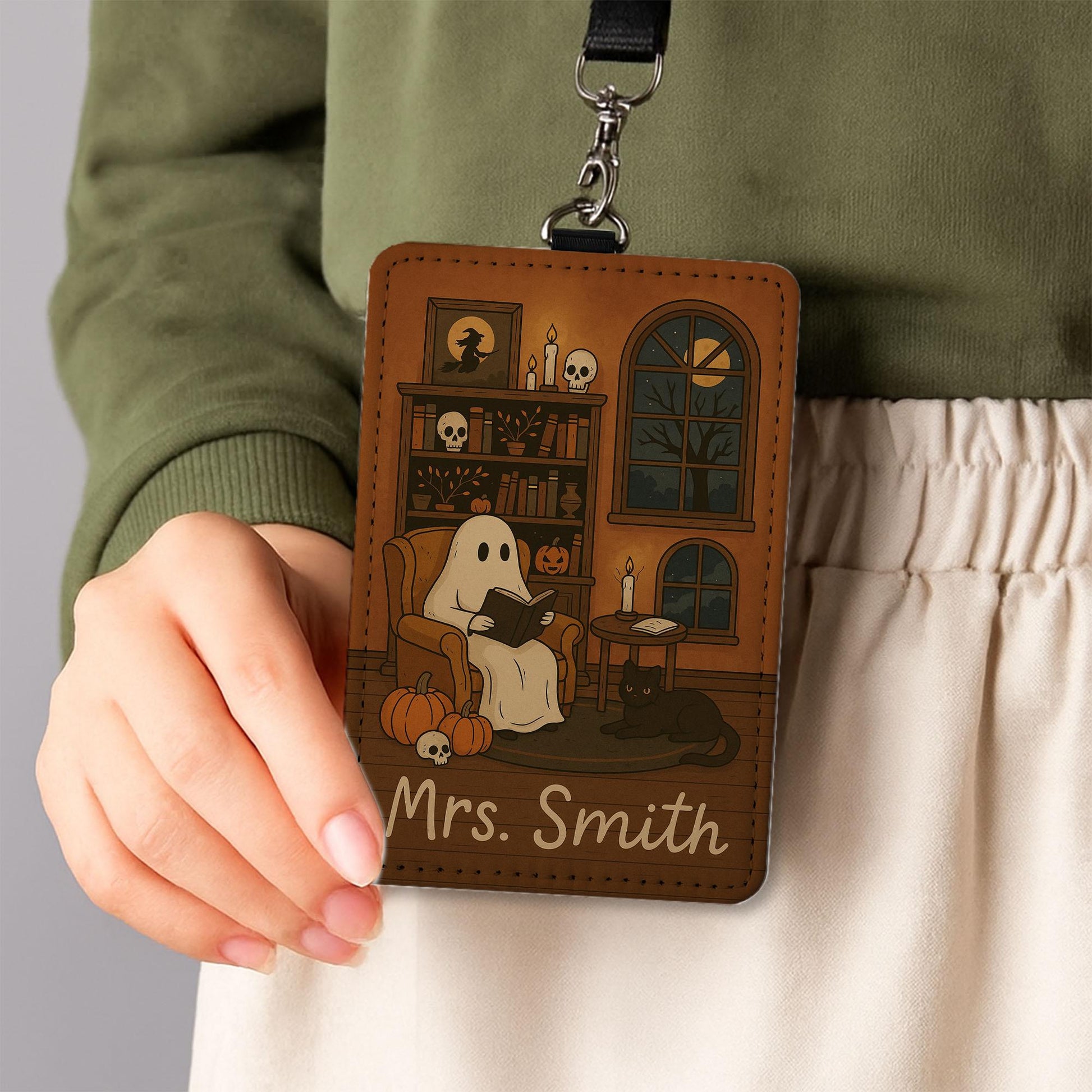 Personalized Ghost Badge Holder: Halloween Teacher Nurse ID holder