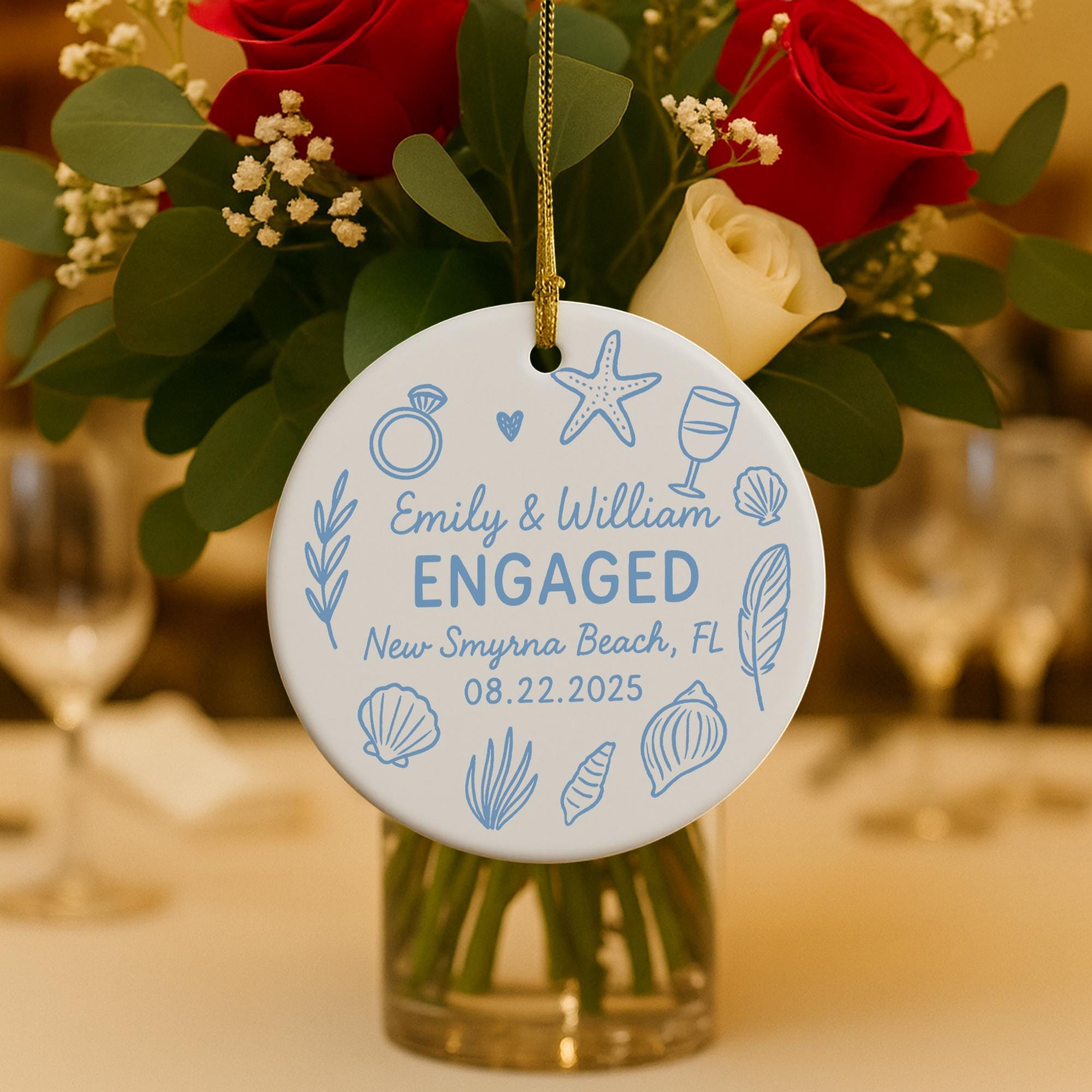 Engagement Ornament – Personalized Ceramic Wedding Keepsake for Couples