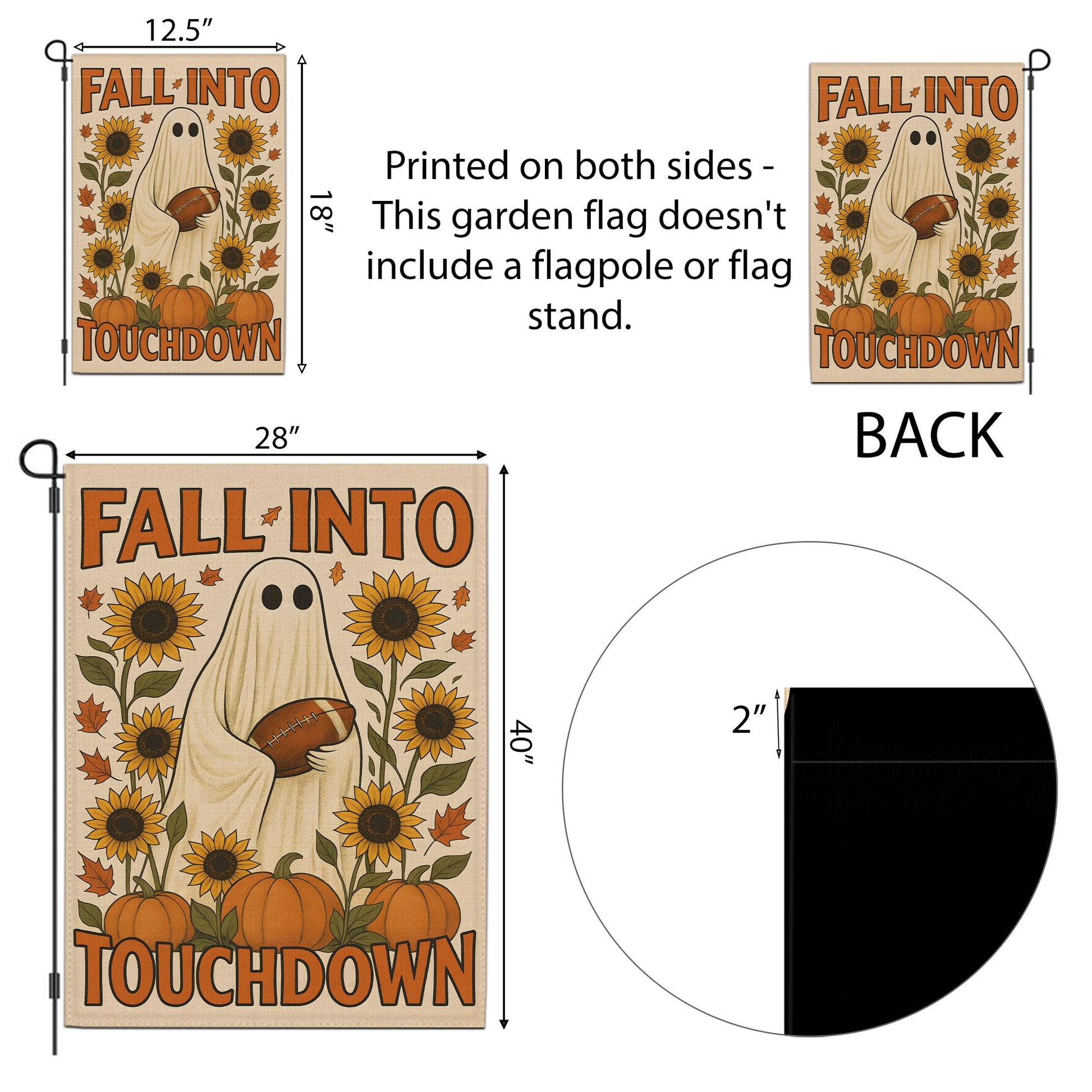 Cute Ghost Football Garden Flag, Fall Into Touchdown Yard Decor, Rustic Autumn Halloween Flag, Pumpkin Sunflower Porch Sign