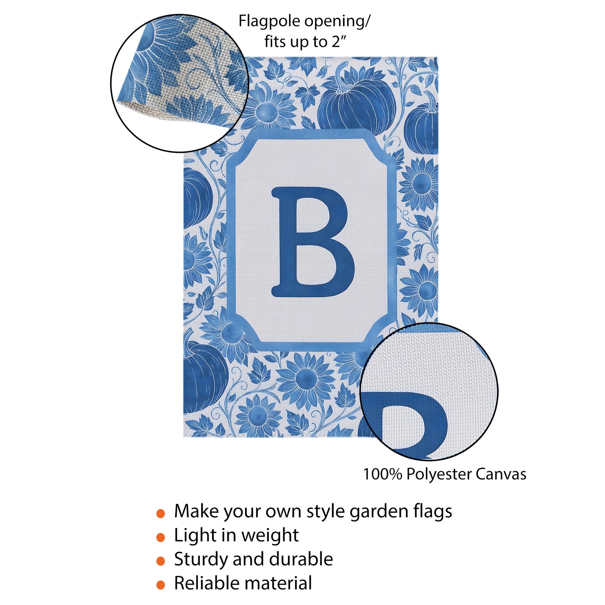 Personalized Fall Garden Flag: Blue Pumpkin Sunflower Monogram Decor