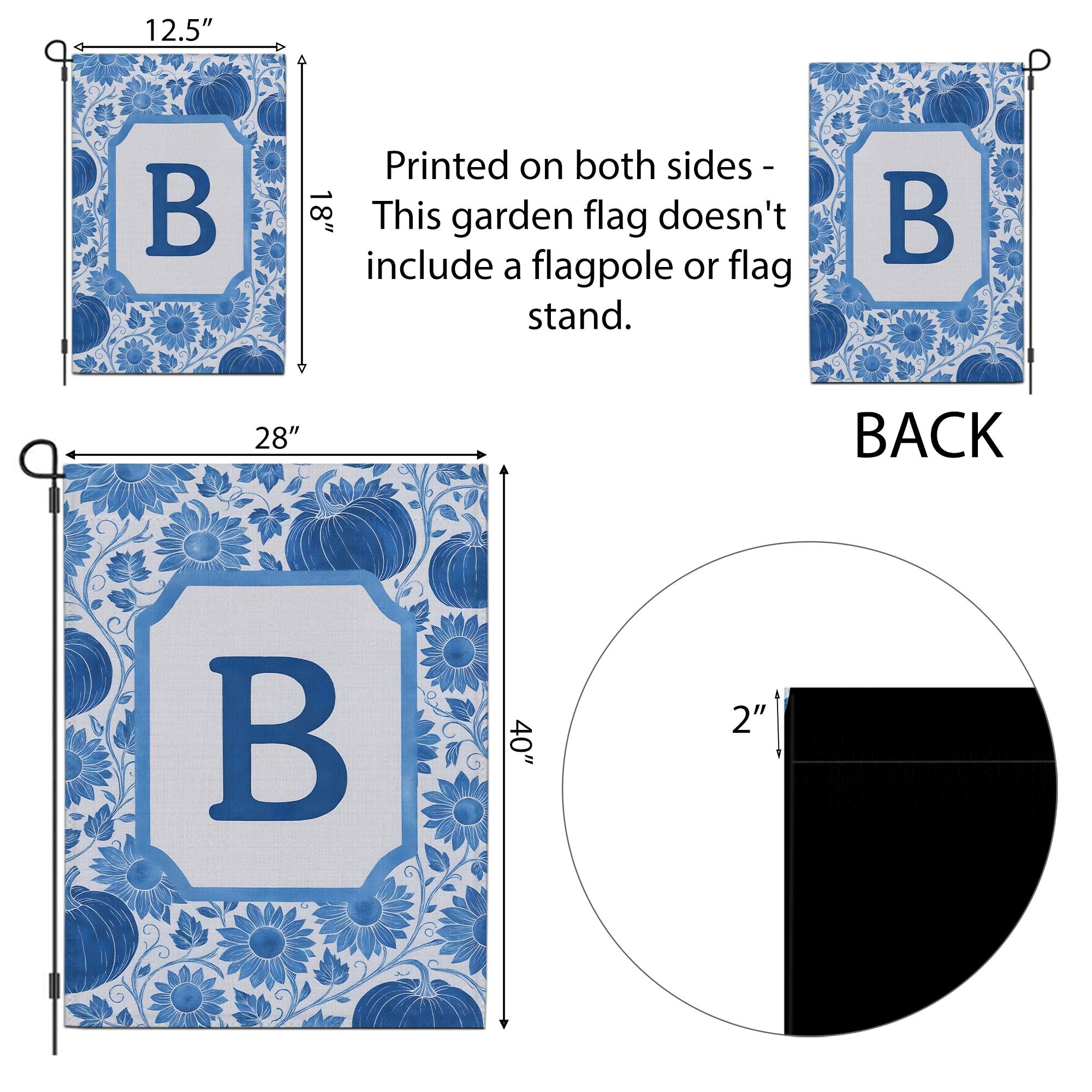 Personalized Fall Garden Flag: Blue Pumpkin Sunflower Monogram Decor