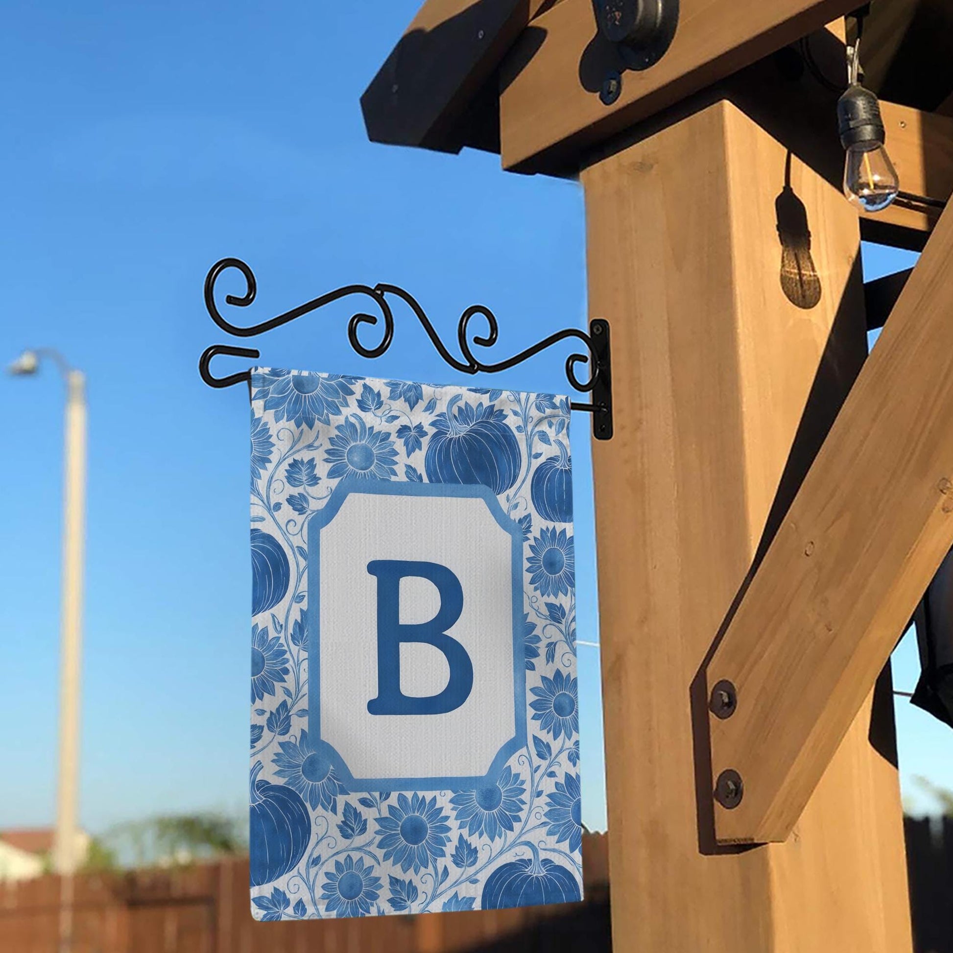 Personalized Fall Garden Flag: Blue Pumpkin Sunflower Monogram Decor