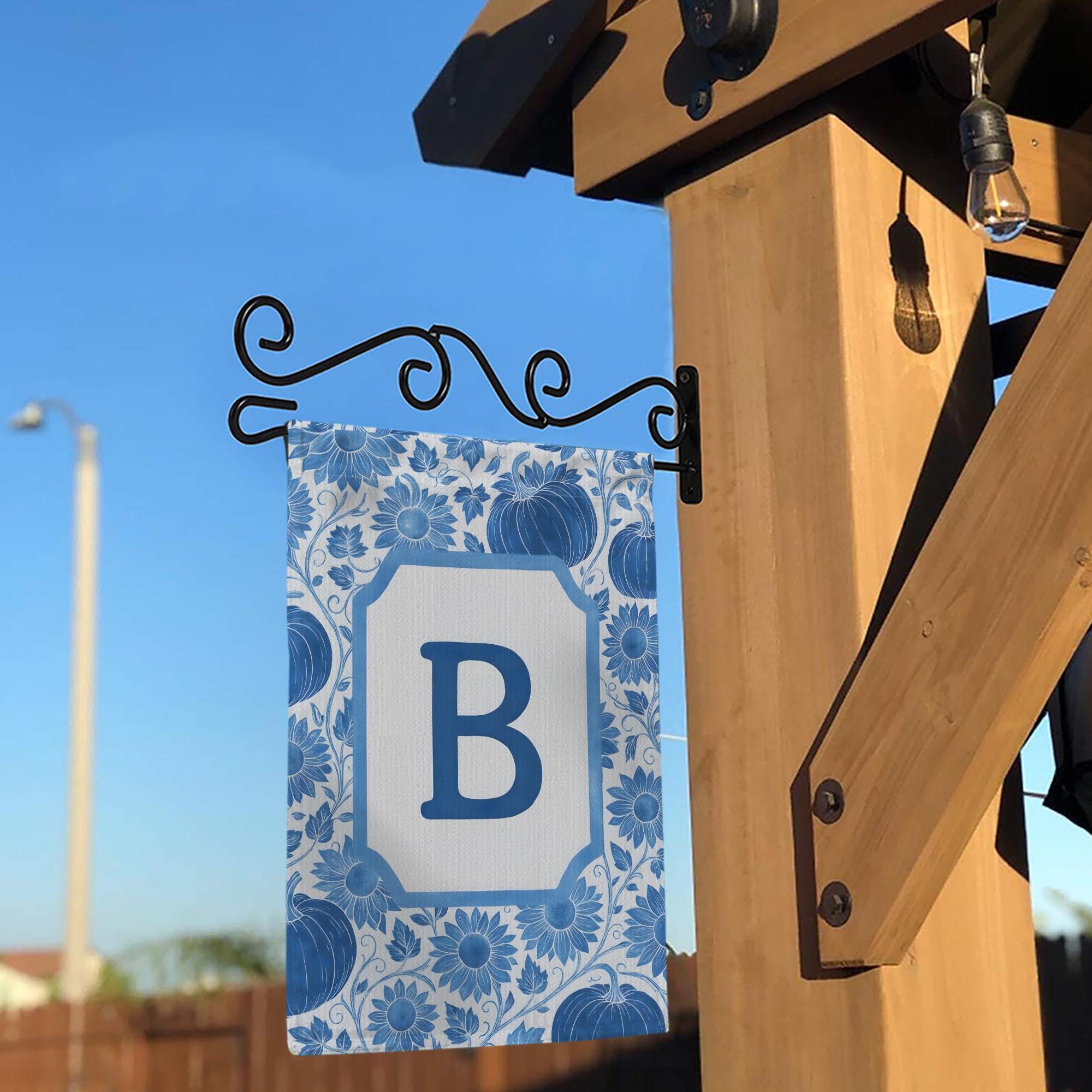 Personalized Fall Garden Flag: Blue Pumpkin Sunflower Monogram Decor