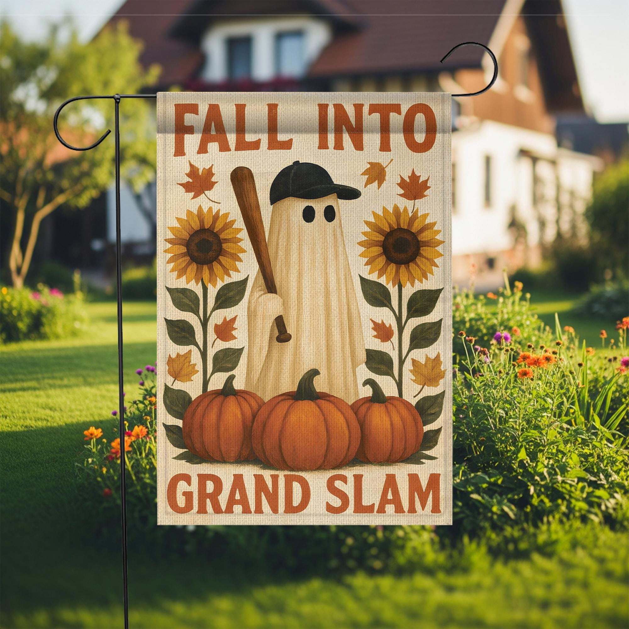 Fall Ghost Baseball Garden Flag: Spooky Autumn Decor