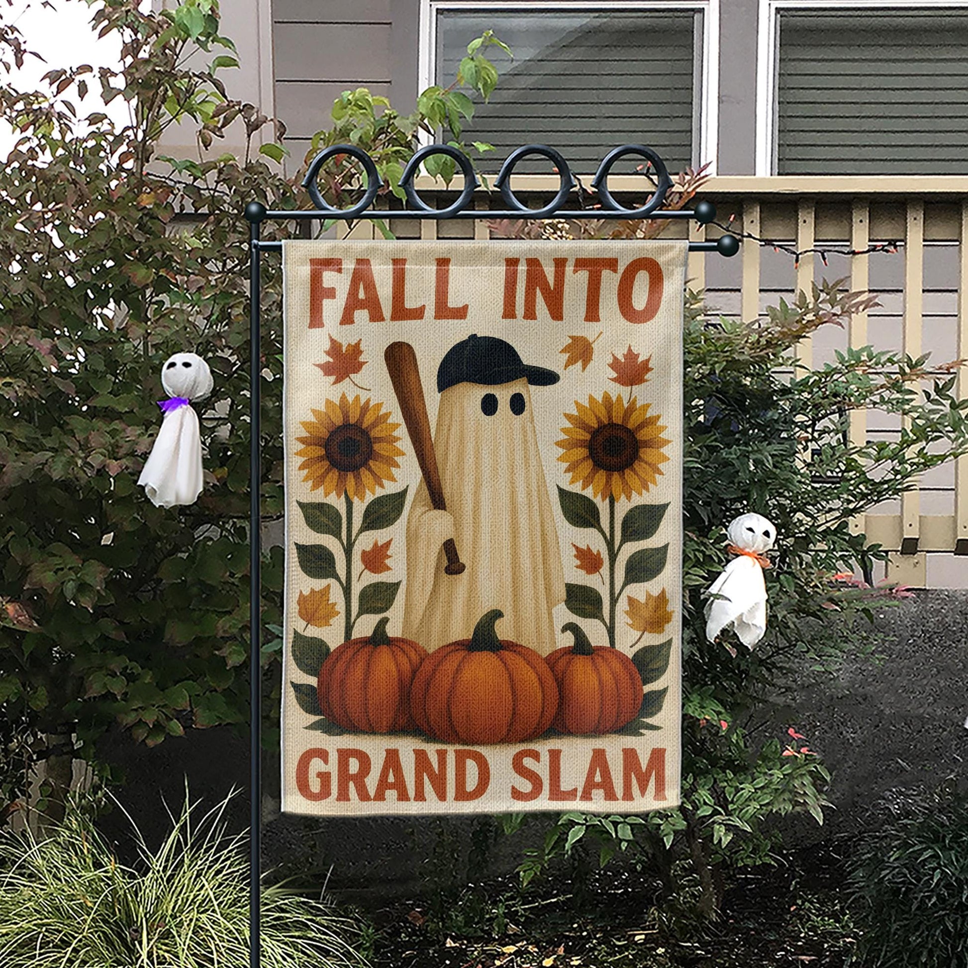 Fall Ghost Baseball Garden Flag: Spooky Autumn Decor