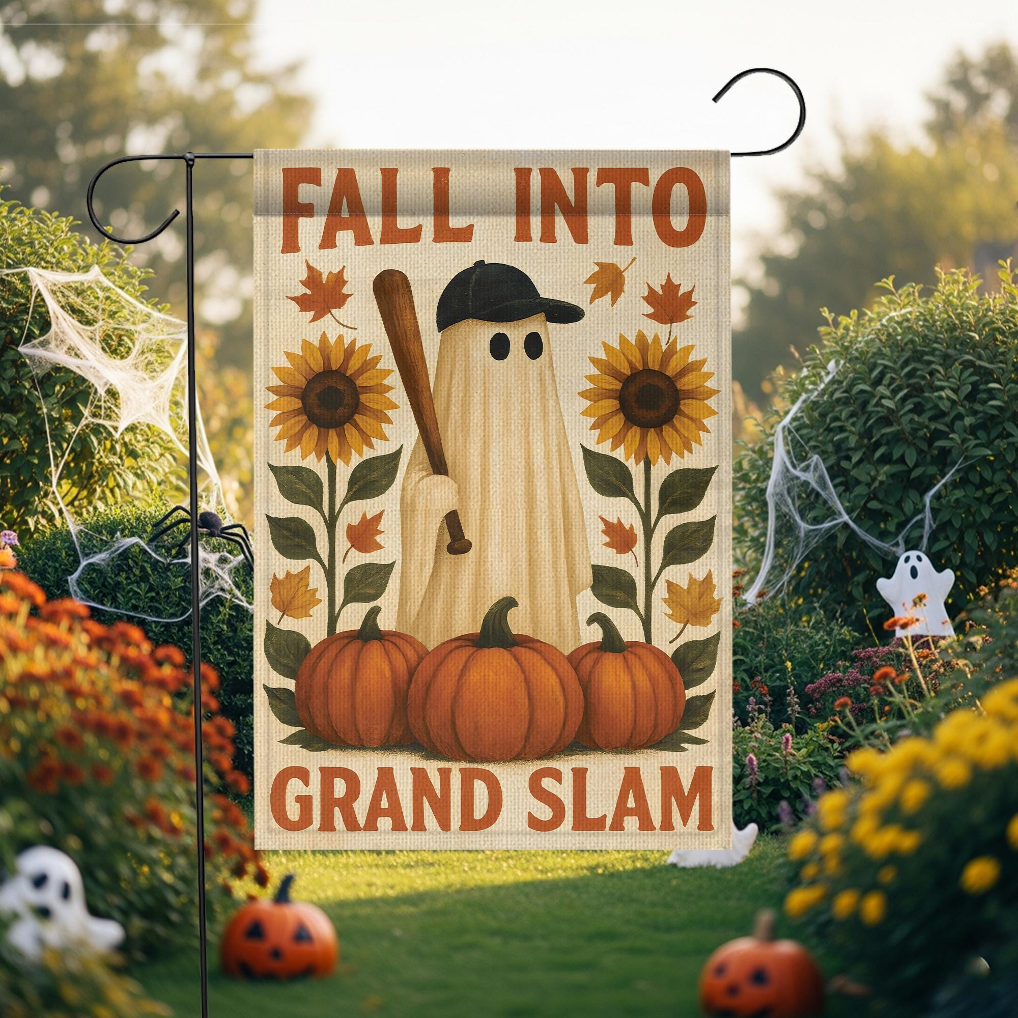 Fall Ghost Baseball Garden Flag: Spooky Autumn Decor