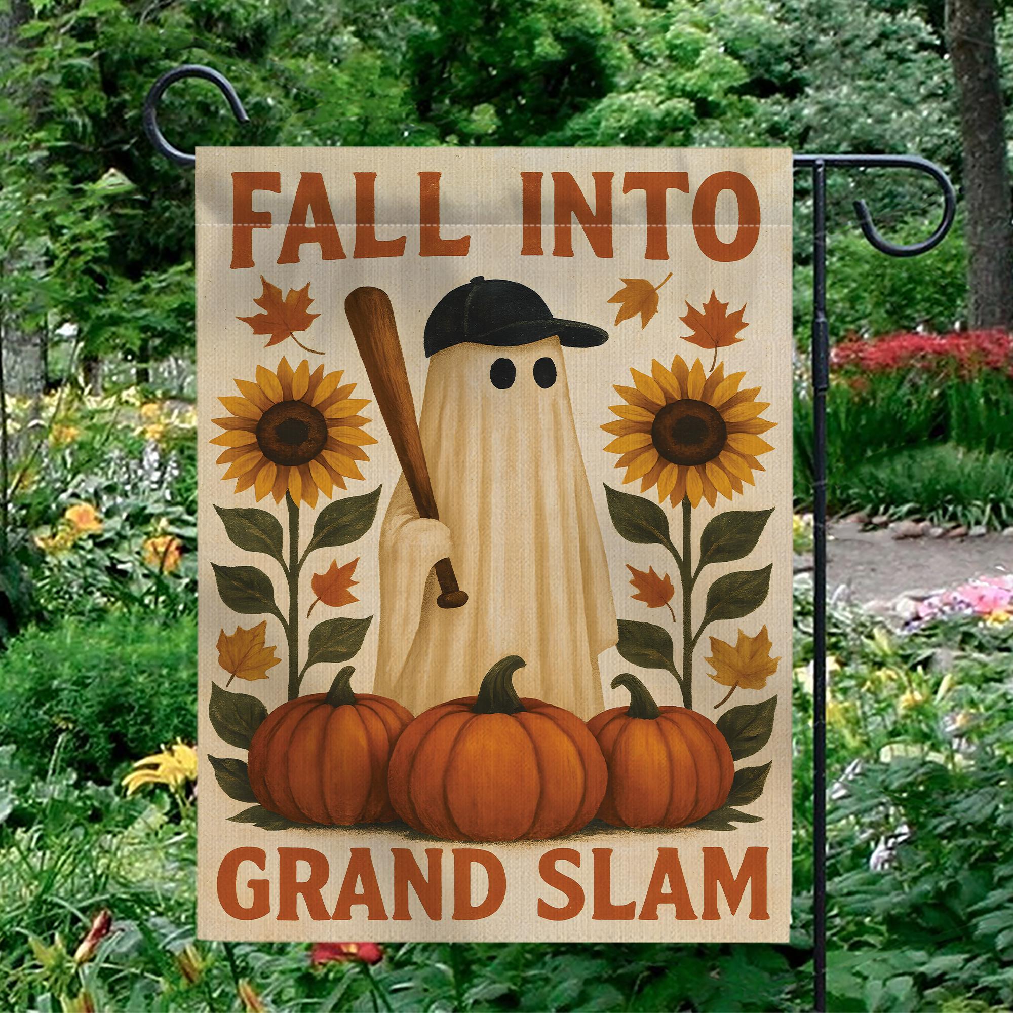 Fall Ghost Baseball Garden Flag: Spooky Autumn Decor