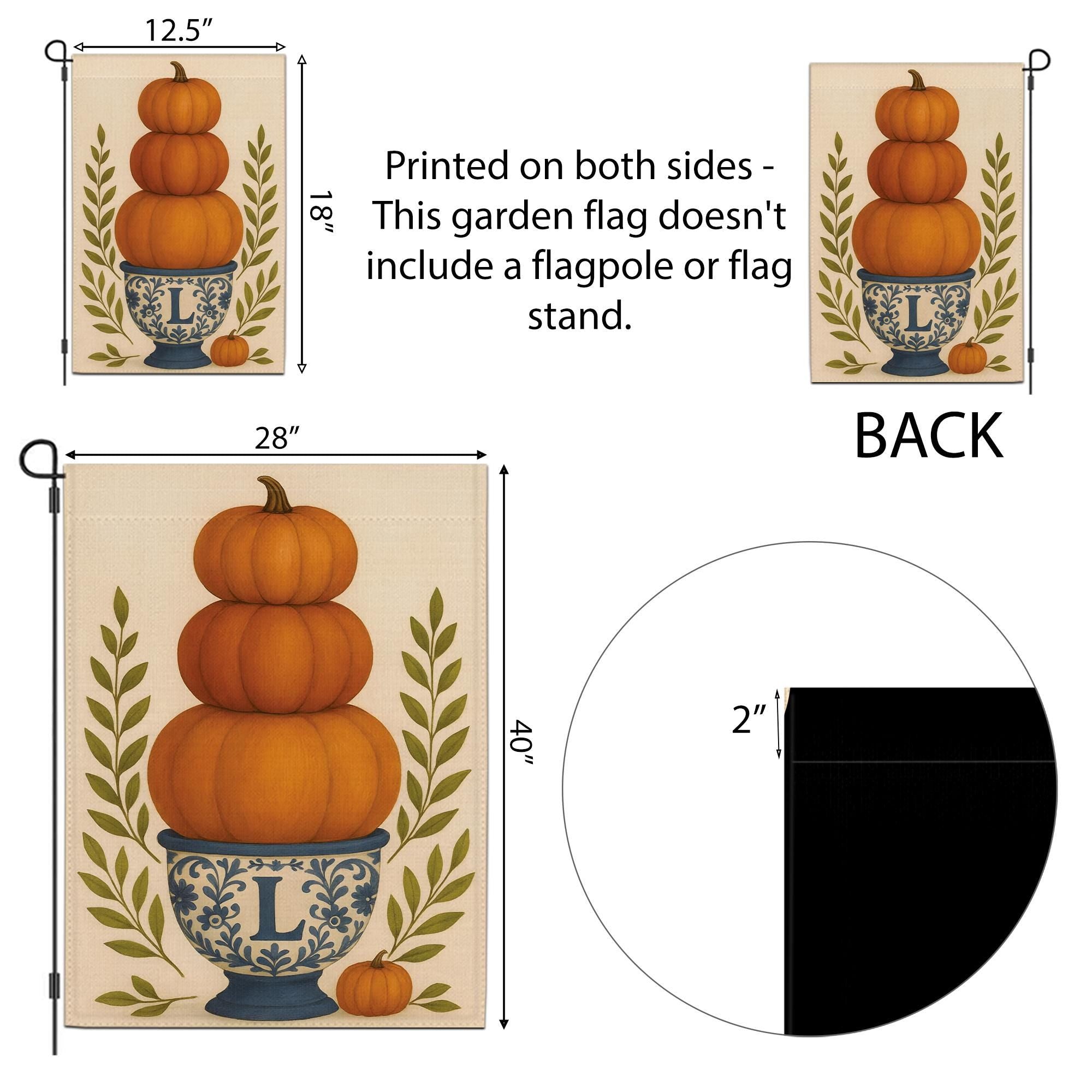 Personalized Fall Garden Flag: Monogram Pumpkin Topiary, Autumn Porch Decor
