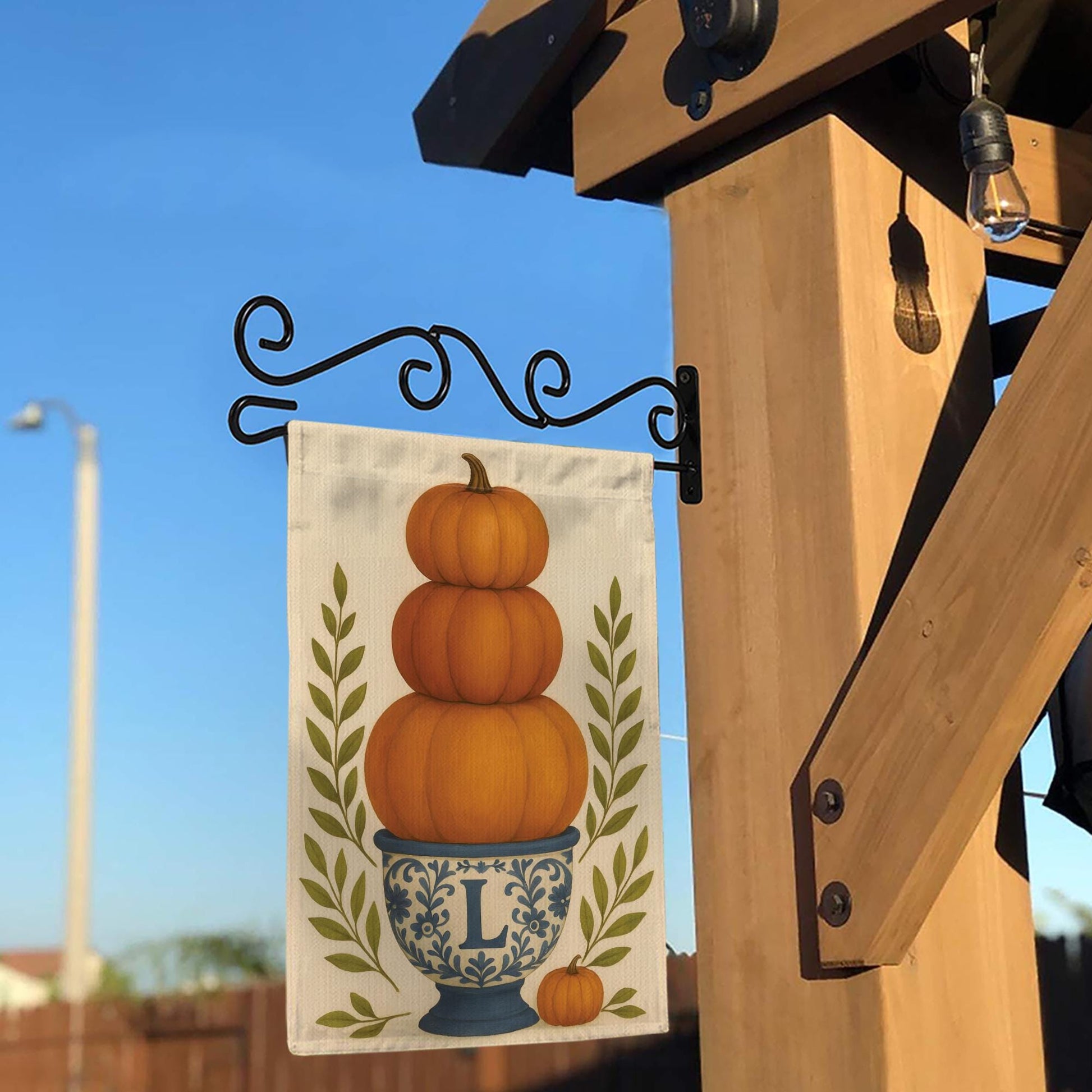 Personalized Fall Garden Flag: Monogram Pumpkin Topiary, Autumn Porch Decor