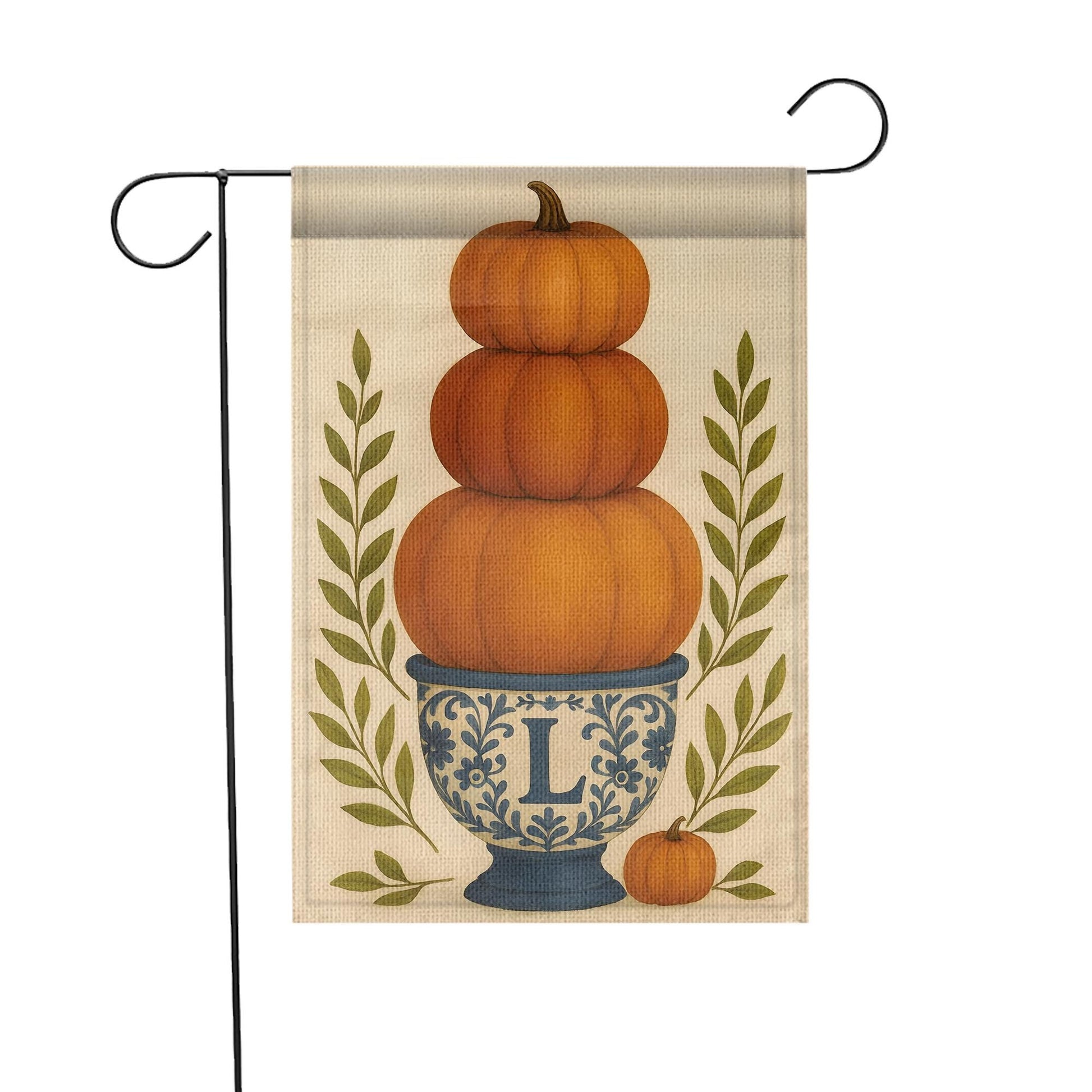 Personalized Fall Garden Flag: Monogram Pumpkin Topiary, Autumn Porch Decor