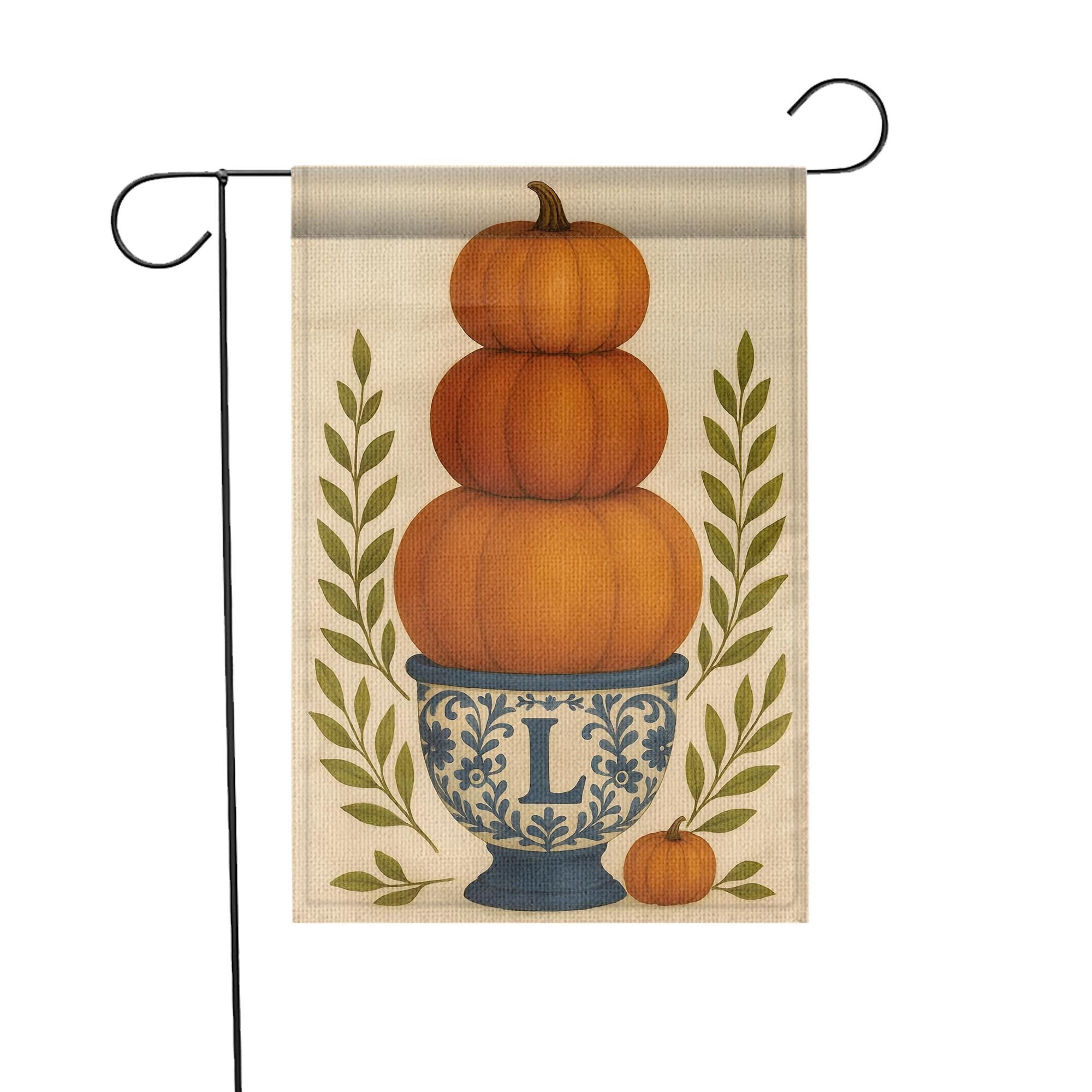 Personalized Fall Garden Flag: Monogram Pumpkin Topiary, Autumn Porch Decor