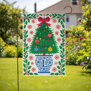 Personalized Chinoiserie Christmas Garden Flag: Blue & White Holiday Decor